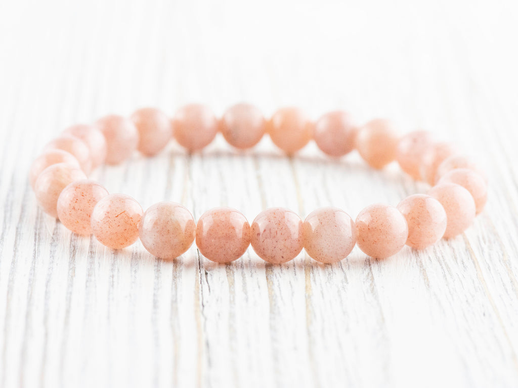 Pink Flake Moonstone Smooth Round Beaded Stretch Bracelet, Unisex Semi-Precious Stone Jewelry, Handmade Natural Gemstone Fashion Accessories