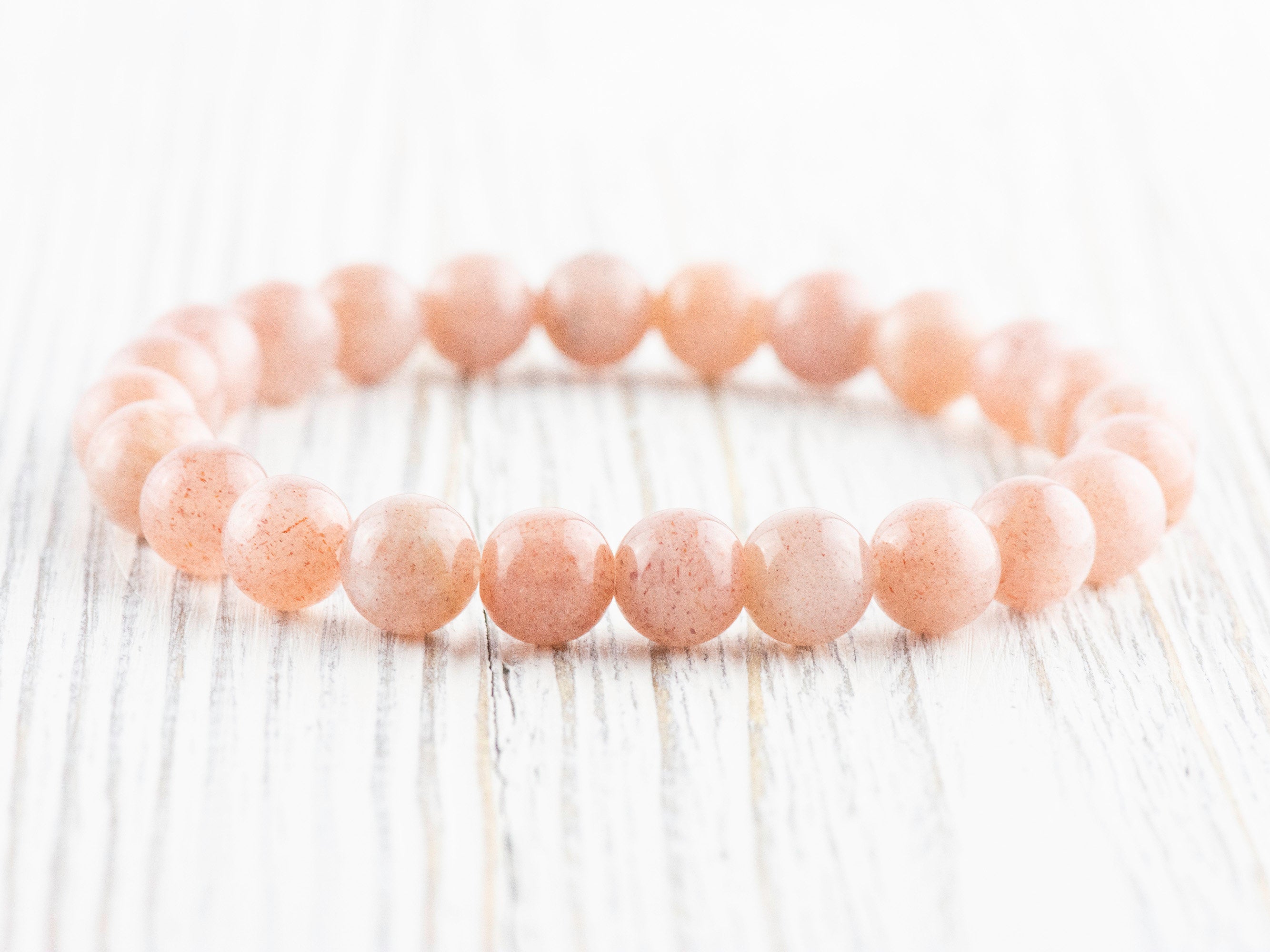 Pink Flake Moonstone Smooth Round Beaded Stretch Bracelet, Unisex Semi-Precious Stone Jewelry, Handmade Natural Gemstone Fashion Accessories