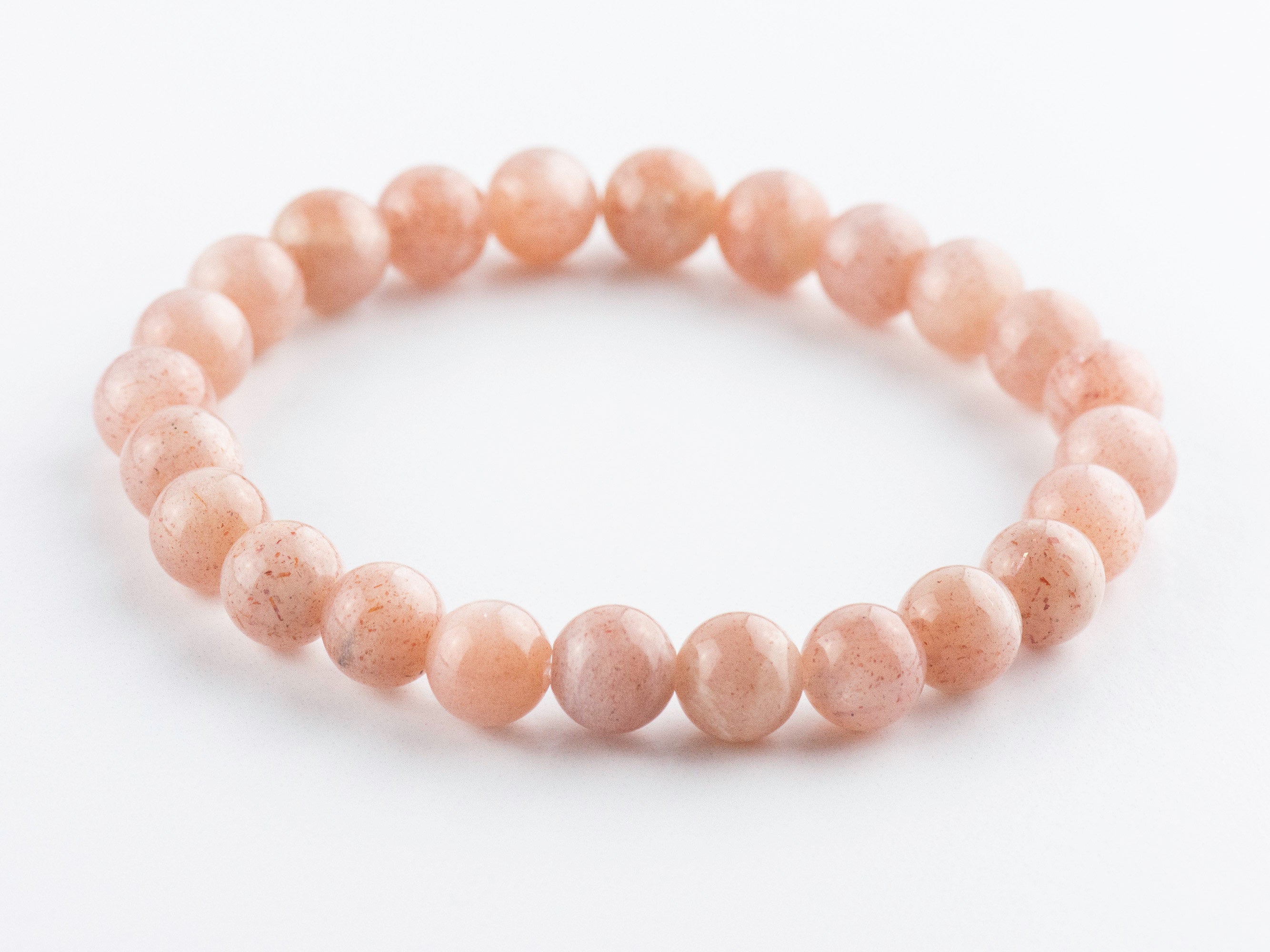 Pink Flake Moonstone Smooth Round Beaded Stretch Bracelet, Unisex Semi-Precious Stone Jewelry, Handmade Natural Gemstone Fashion Accessories