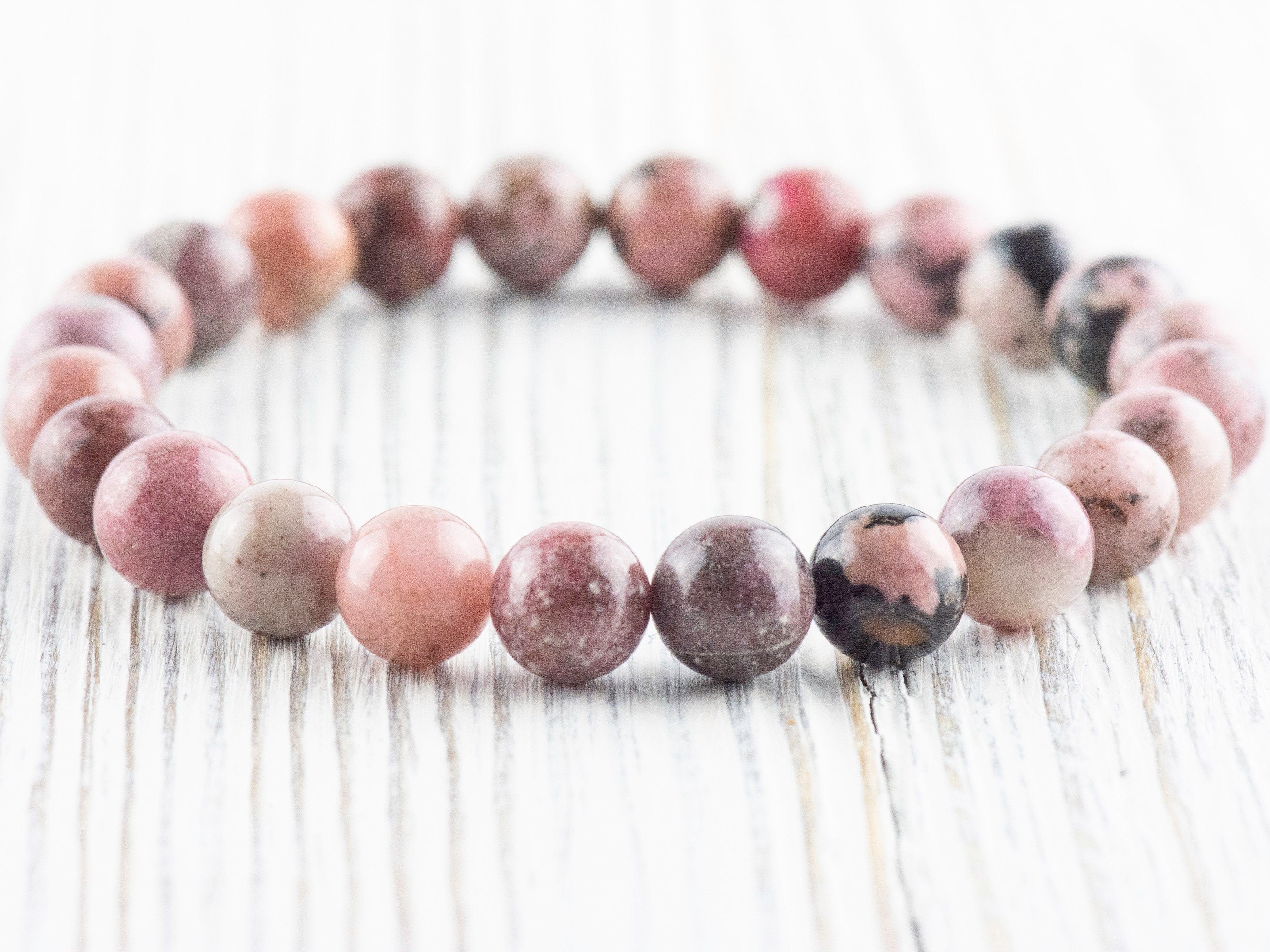 Rhodonite Smooth Round Beaded Stretch Bracelet, Simple Unisex Semi-Precious Stone Jewelry, Handmade Natural Gemstone Fashion Accessories
