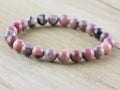 Rhodonite Smooth Round Beaded Stretch Bracelet, Simple Unisex Semi-Precious Stone Jewelry, Handmade Natural Gemstone Fashion Accessories