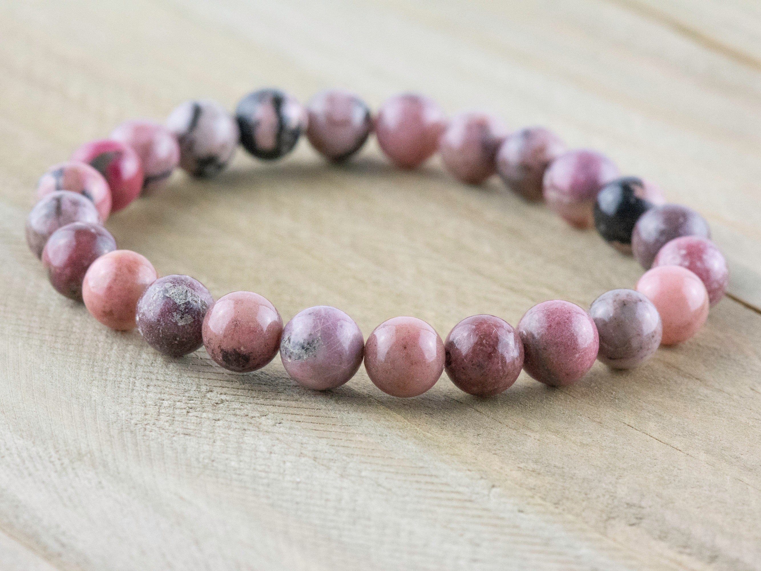 Rhodonite Smooth Round Beaded Stretch Bracelet, Simple Unisex Semi-Precious Stone Jewelry, Handmade Natural Gemstone Fashion Accessories