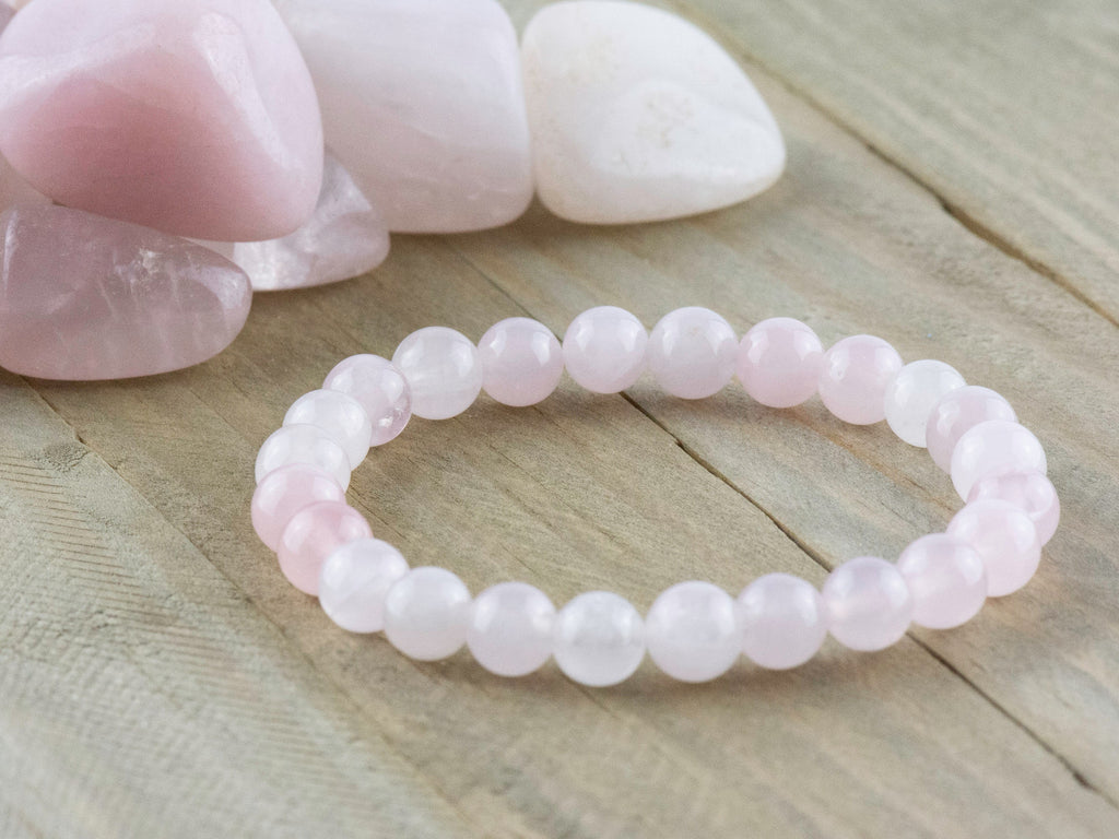 Rose Quartz Smooth Round Beaded Stretch Bracelet, Simple Unisex Semi-Precious Stone Jewelry, Handmade Natural Gemstone Fashion Accessories