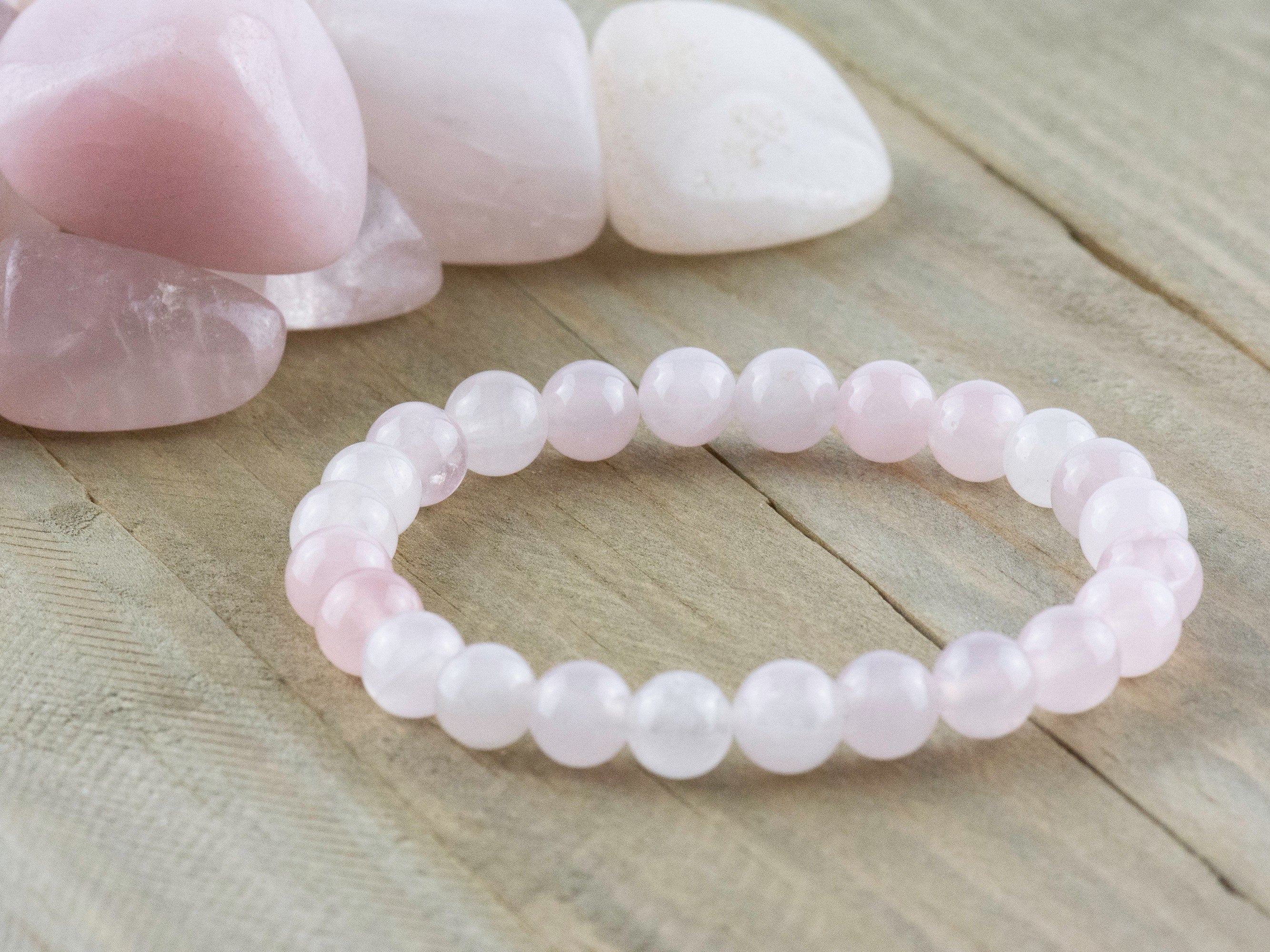 Rose Quartz Smooth Round Beaded Stretch Bracelet, Simple Unisex Semi-Precious Stone Jewelry, Handmade Natural Gemstone Fashion Accessories