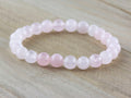 Rose Quartz Smooth Round Beaded Stretch Bracelet, Simple Unisex Semi-Precious Stone Jewelry, Handmade Natural Gemstone Fashion Accessories