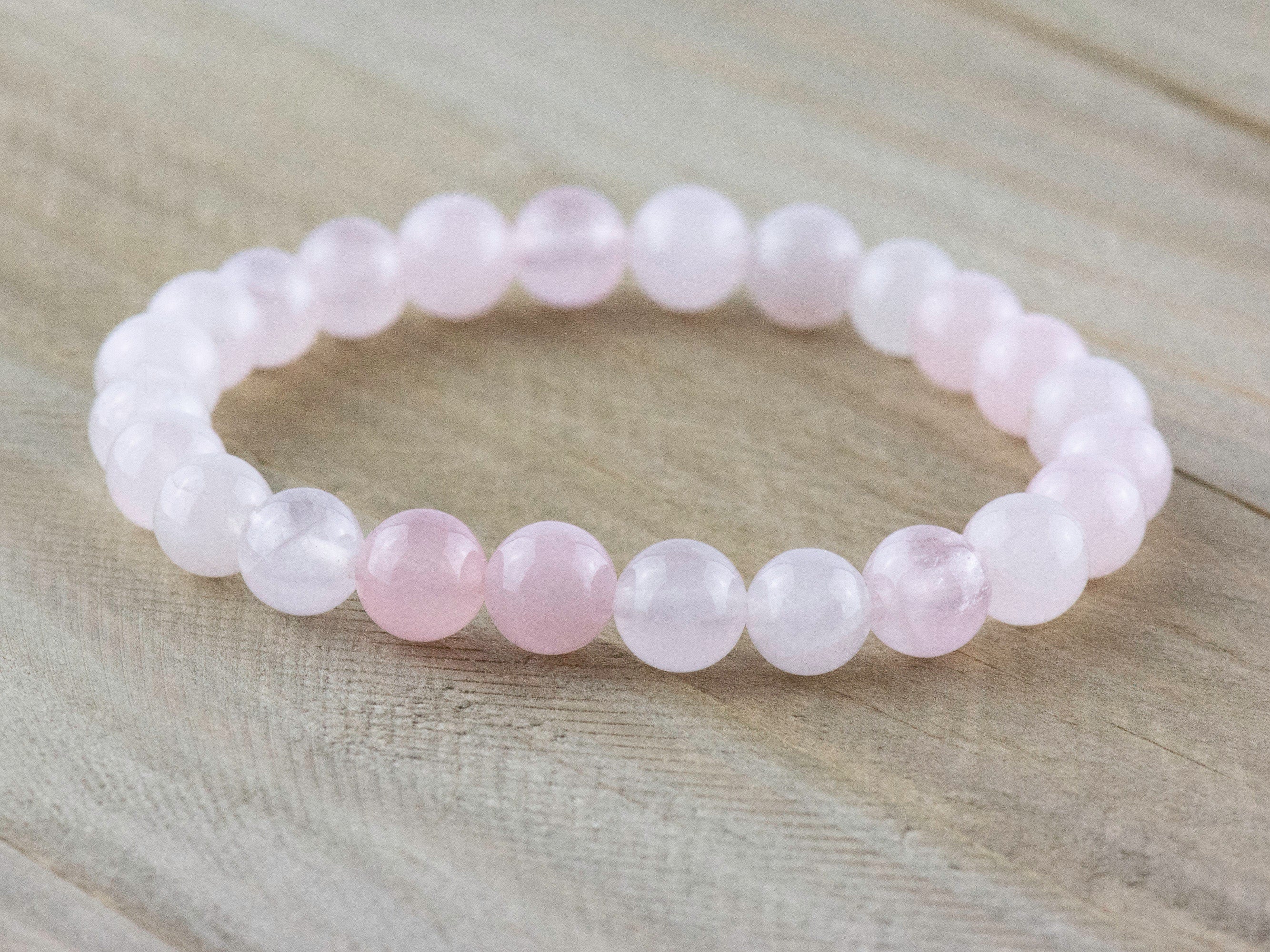 Rose Quartz Smooth Round Beaded Stretch Bracelet, Simple Unisex Semi-Precious Stone Jewelry, Handmade Natural Gemstone Fashion Accessories
