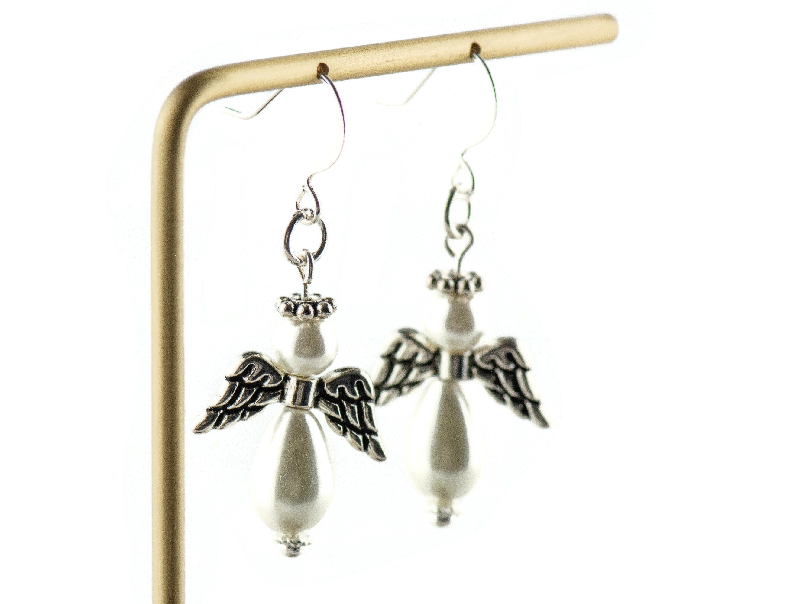 White Christmas Angel Earrings, Handmade Silver Plated Earrings, Angel Jewelry