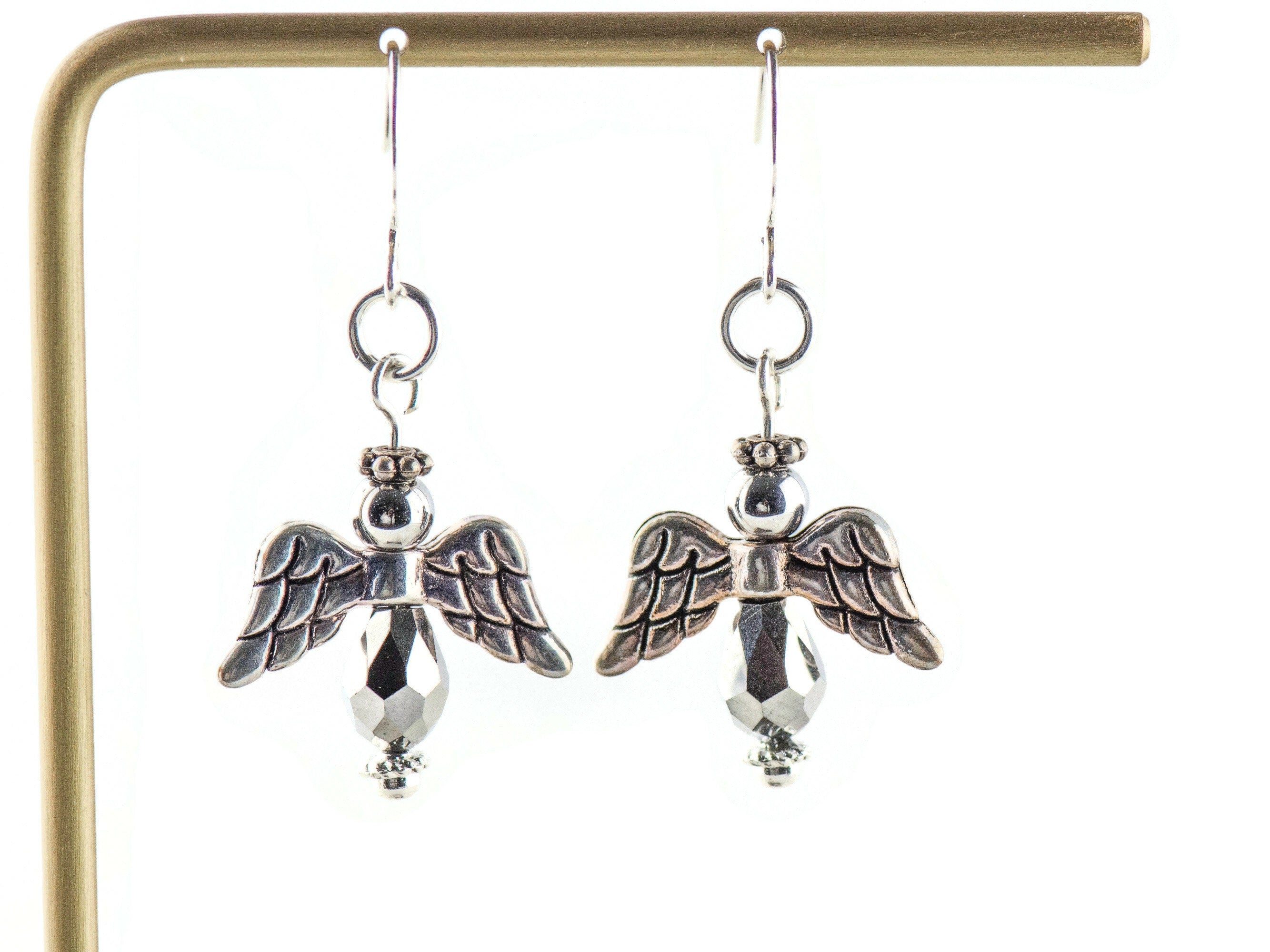 Silver Christmas Angel Earrings, Handmade Silver Plated Earrings, Angel Jewelry