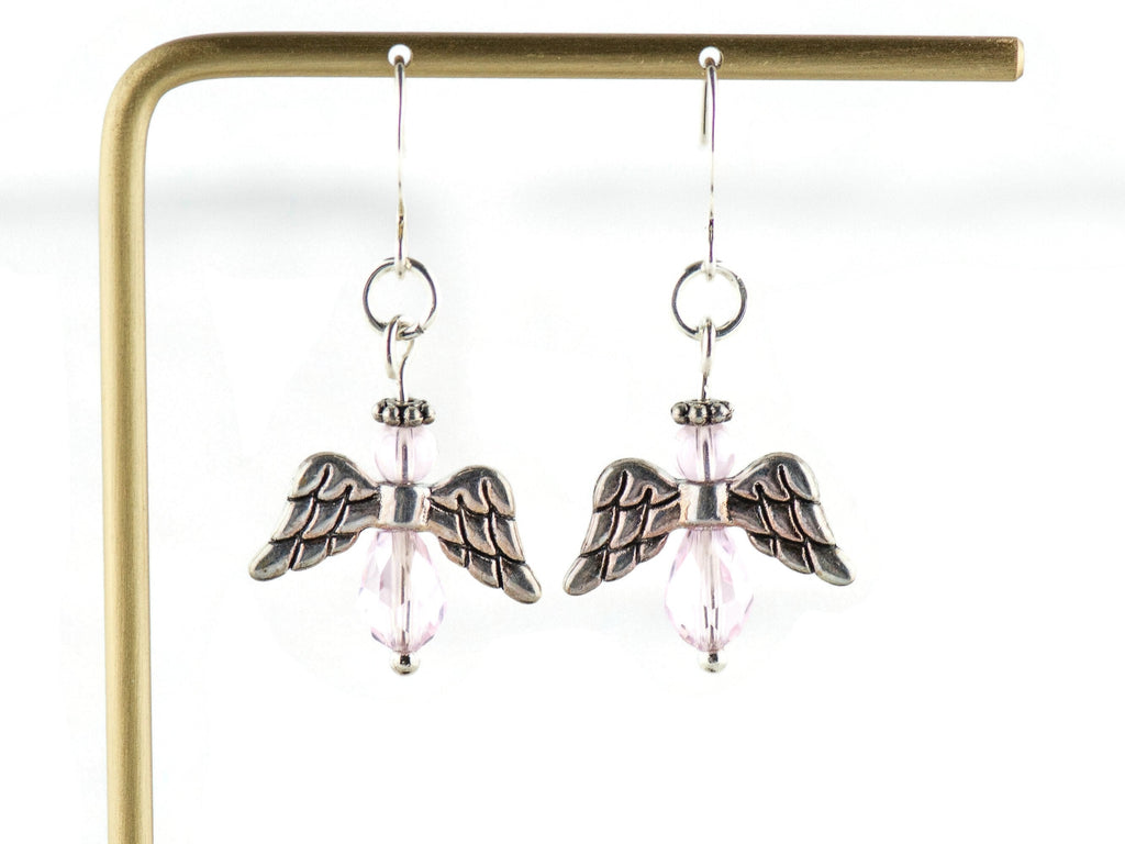 Pink Christmas Angel Earrings, Handmade Silver Plated Earrings, Angel Jewelry