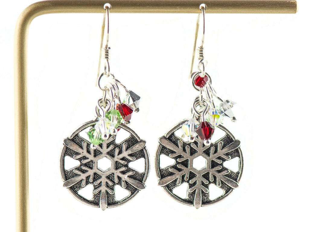 Snowflake Earrings, Handmade Christmas Earrings, Swarovski Crystal, Holiday Jewelry