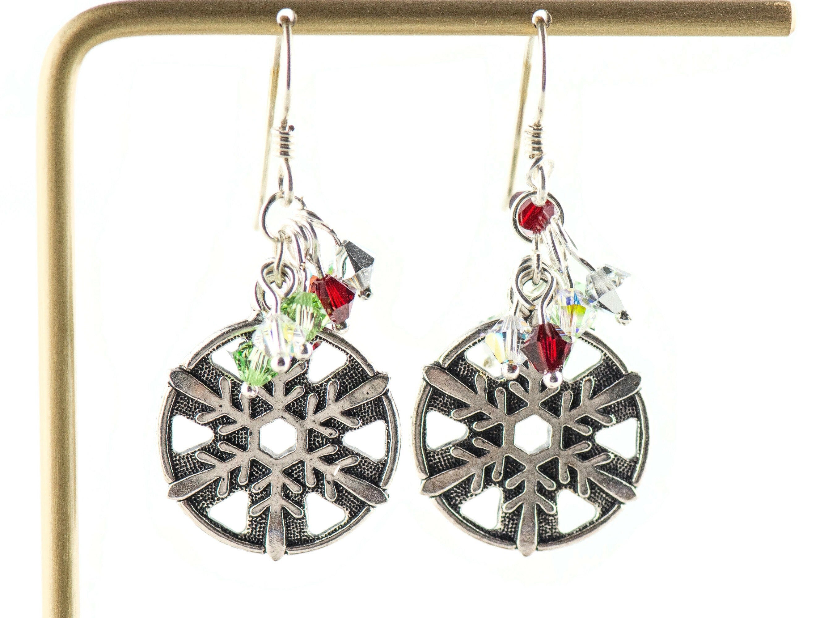 Snowflake Earrings, Handmade Christmas Earrings, Swarovski Crystal, Holiday Jewelry