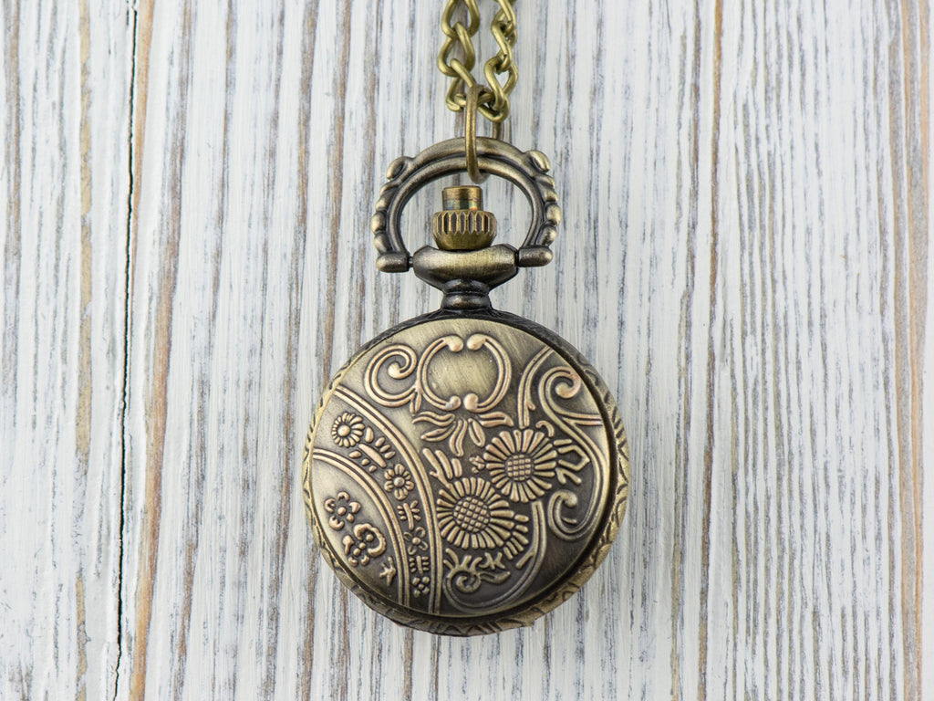Skeleton Bronze Pocket Watch Long Necklace / Unique Watches / Halloween Necklace