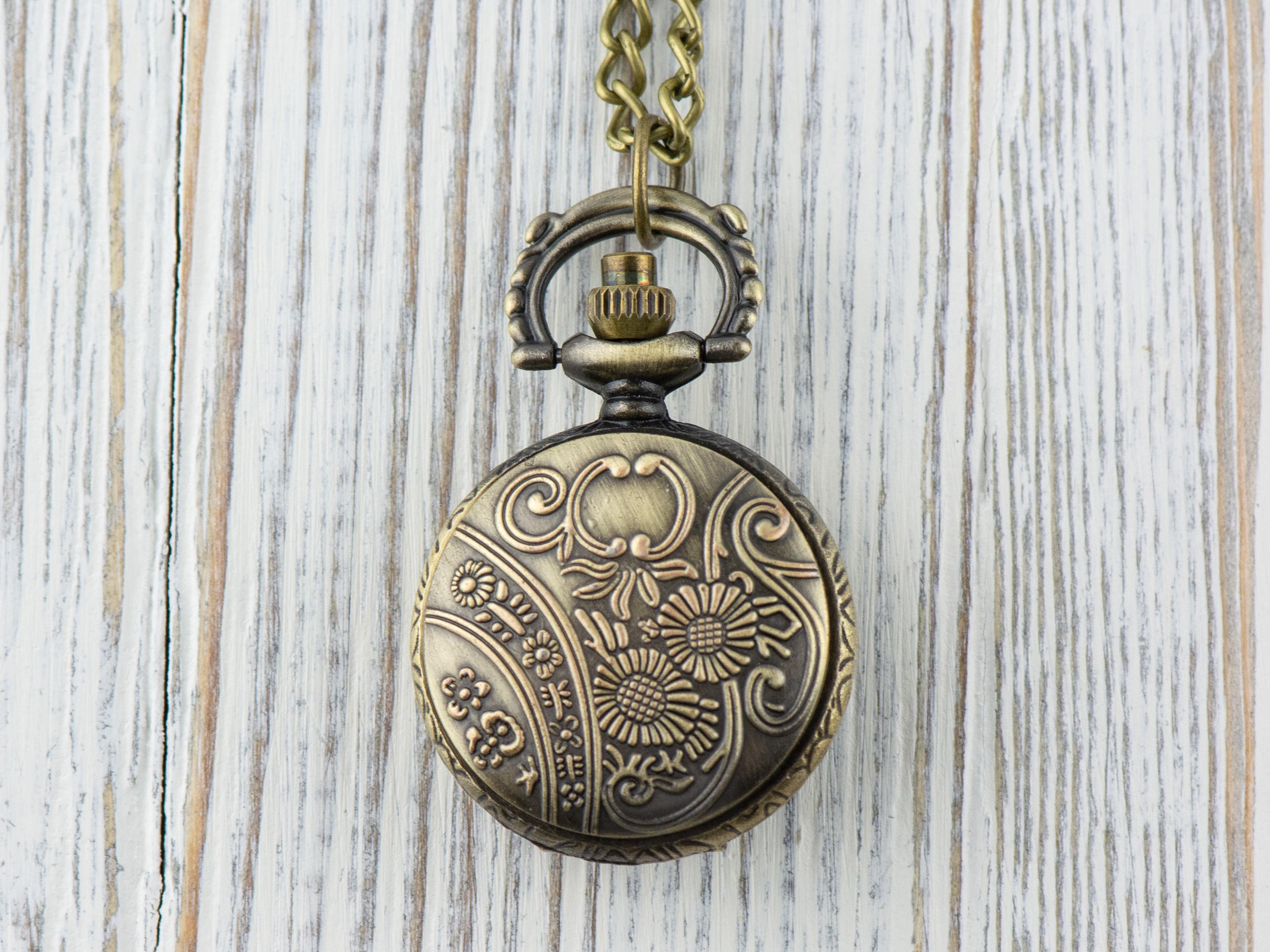 Skeleton Bronze Pocket Watch Long Necklace / Unique Watches / Halloween Necklace
