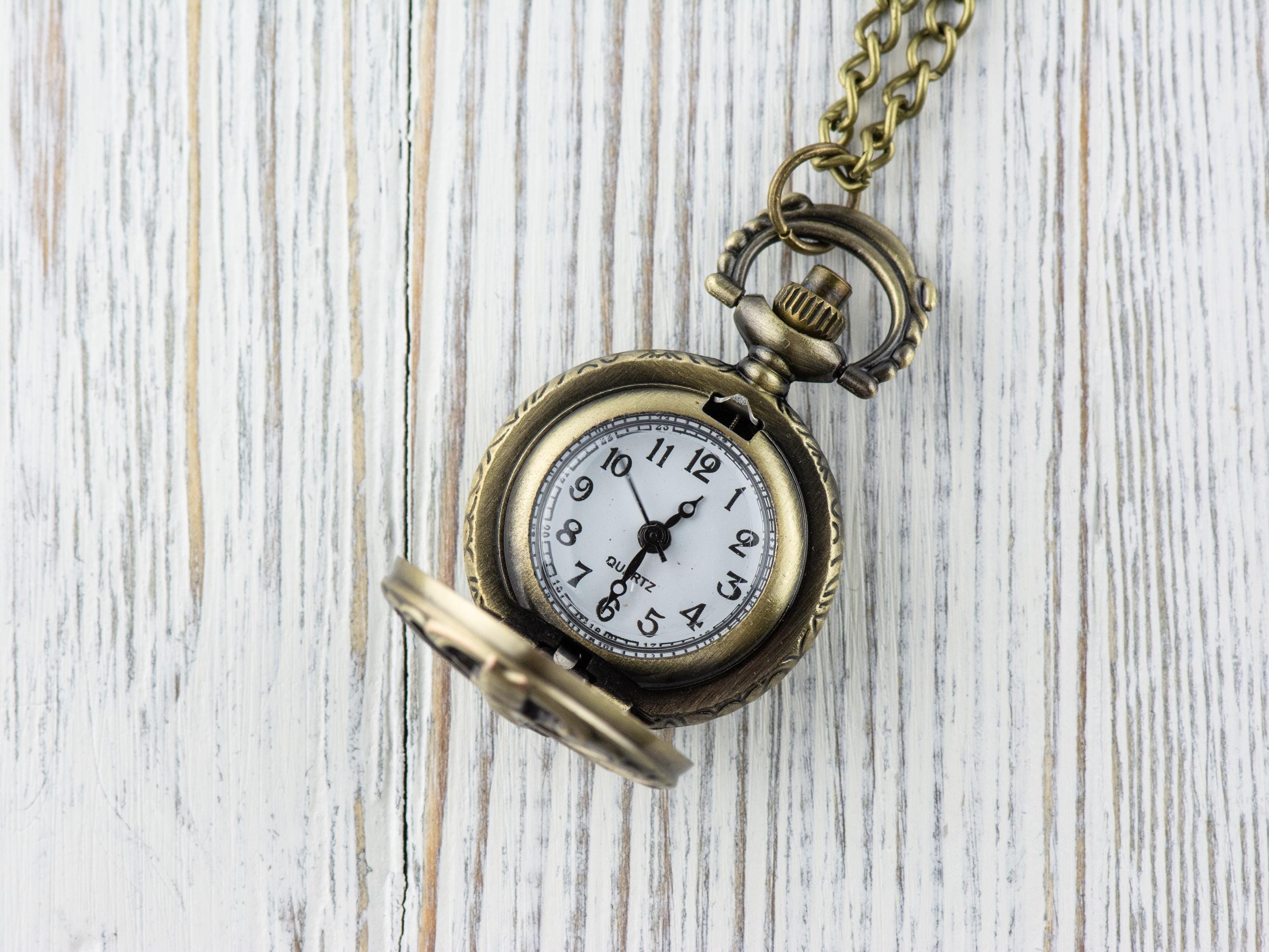Skeleton Bronze Pocket Watch Long Necklace / Unique Watches / Halloween Necklace