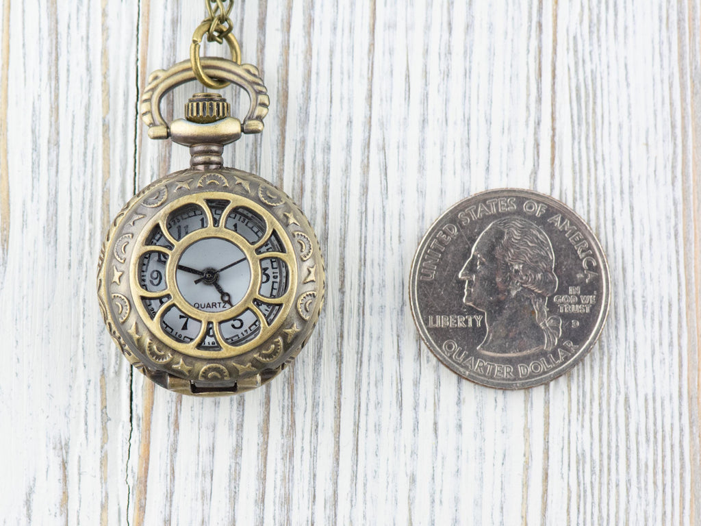 Sun & Moon Pocket Watch Necklace | Long Necklace Watch | Watch Locket Necklace | Pocket Watch Pendant | Ladies Pocket Watch
