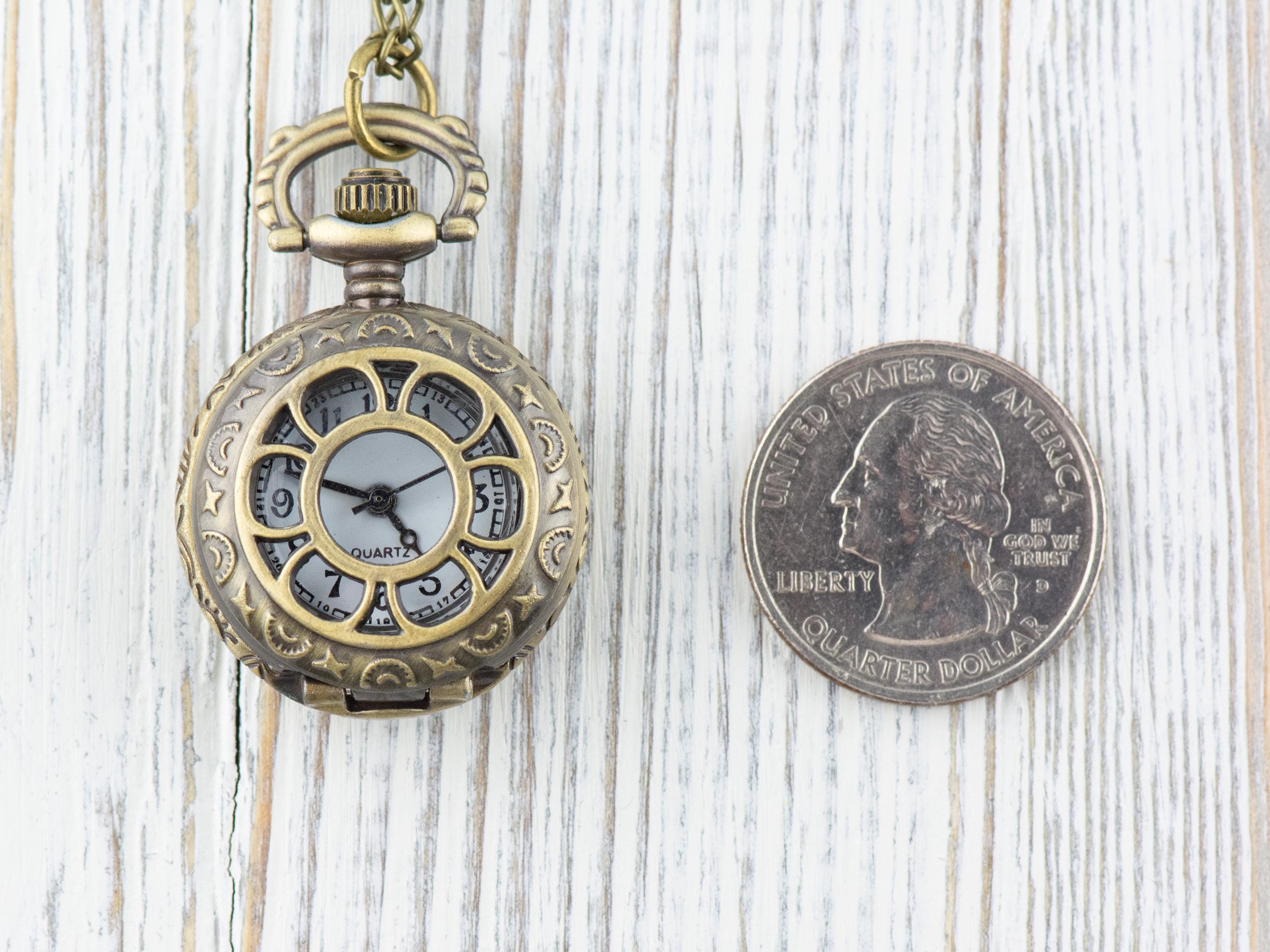 Sun & Moon Pocket Watch Necklace | Long Necklace Watch | Watch Locket Necklace | Pocket Watch Pendant | Ladies Pocket Watch