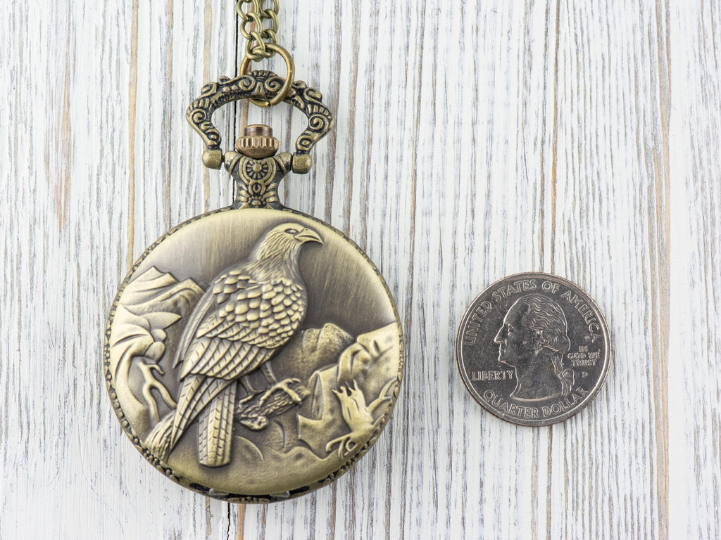Eagle Bronze Pocket Watch Long Necklace / Unique Watches / Nature Inspired Jewelry / Large Pocket Watch