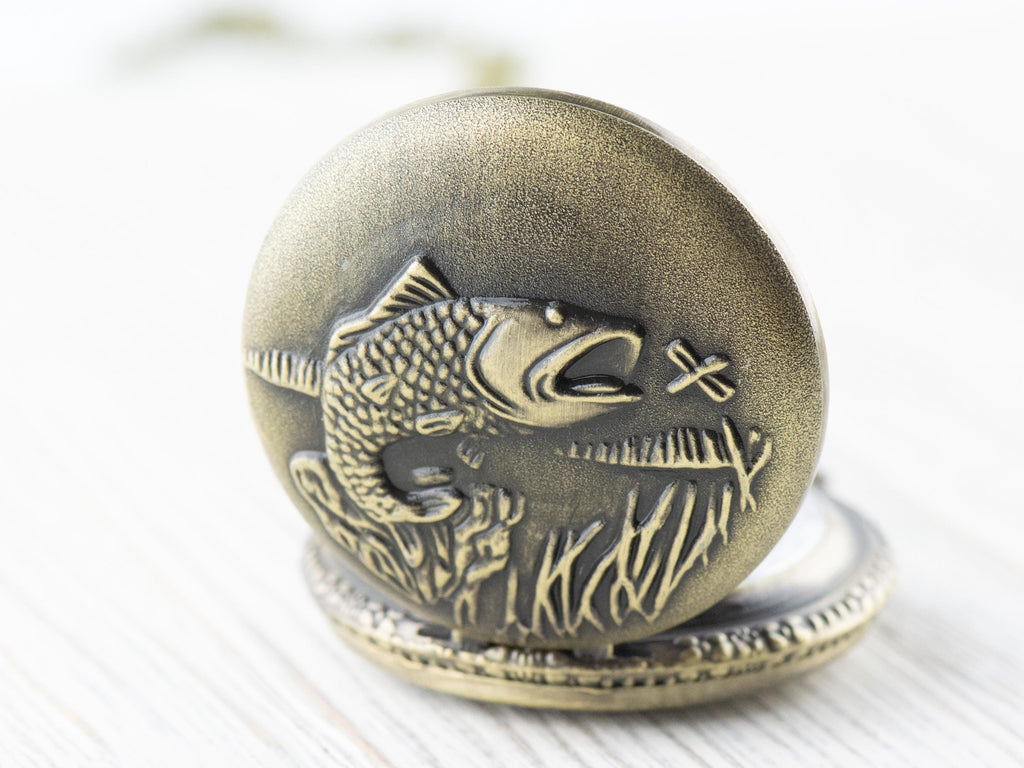 Large Mouth Bass Bronze Pocket Watch Long Necklace / Unique Watches / Nature Inspired Jewelry / Large Pocket Watch