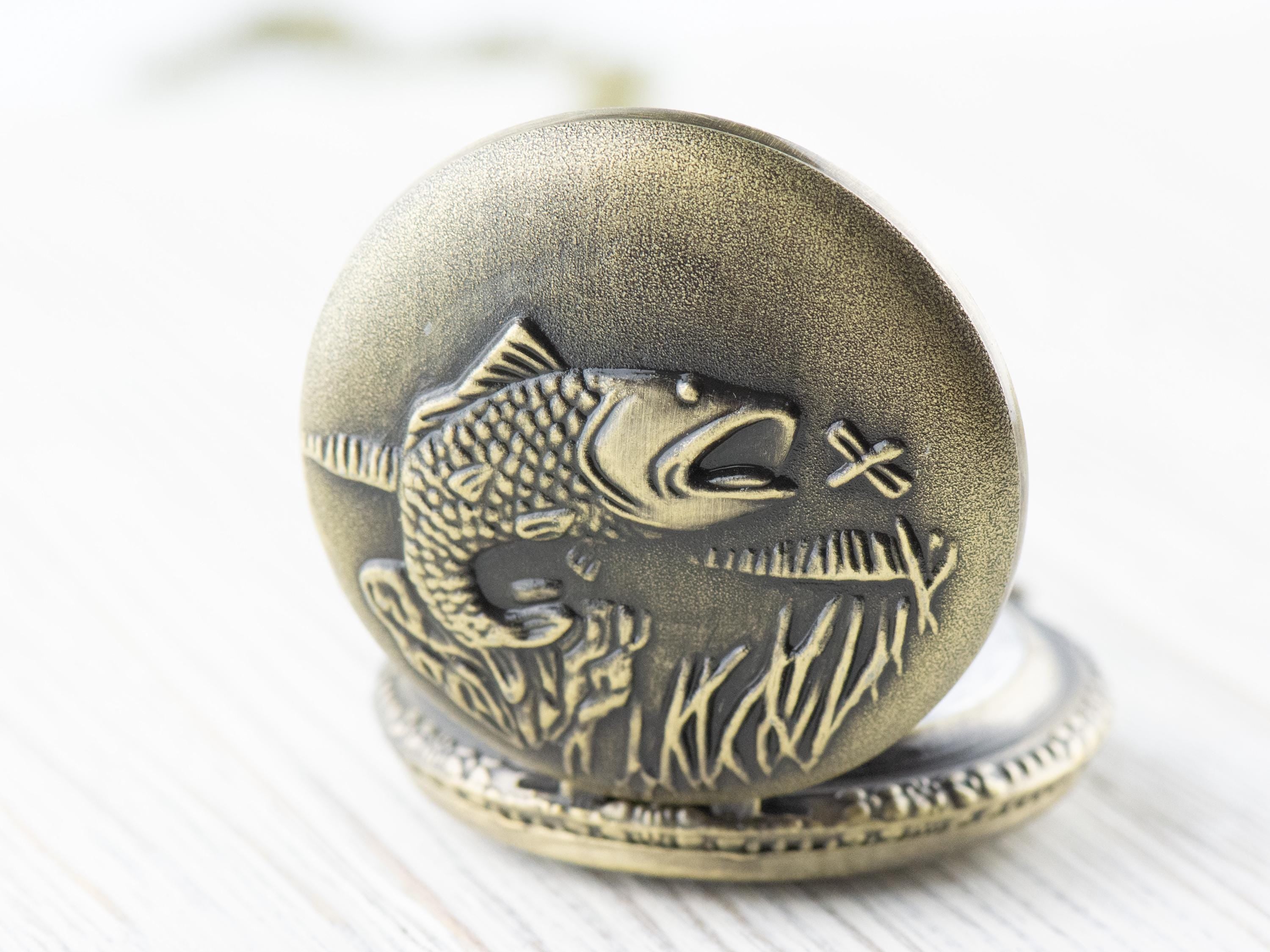 Large Mouth Bass Bronze Pocket Watch Long Necklace / Unique Watches / Nature Inspired Jewelry / Large Pocket Watch