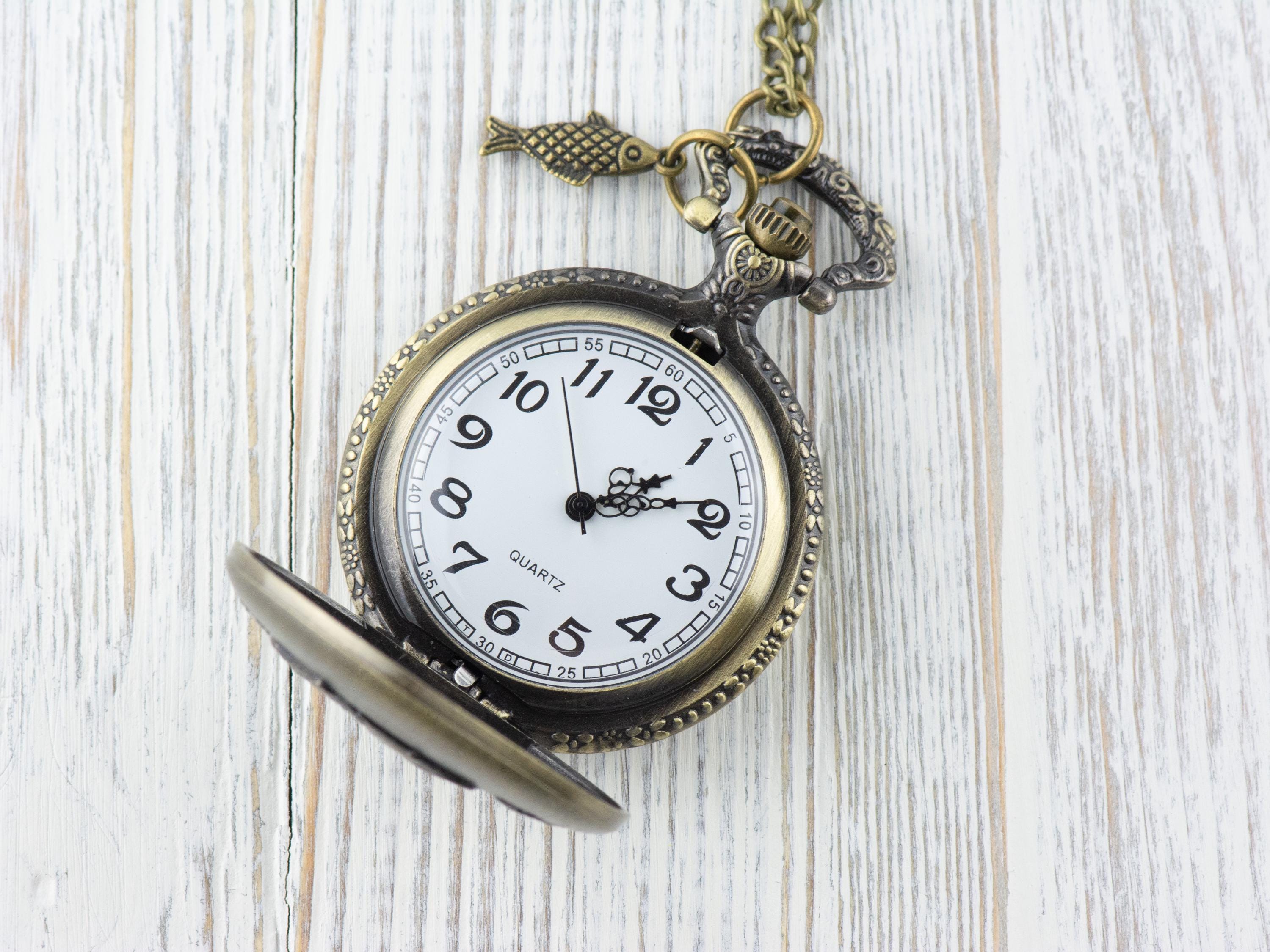 Large Mouth Bass Bronze Pocket Watch Long Necklace / Unique Watches / Nature Inspired Jewelry / Large Pocket Watch