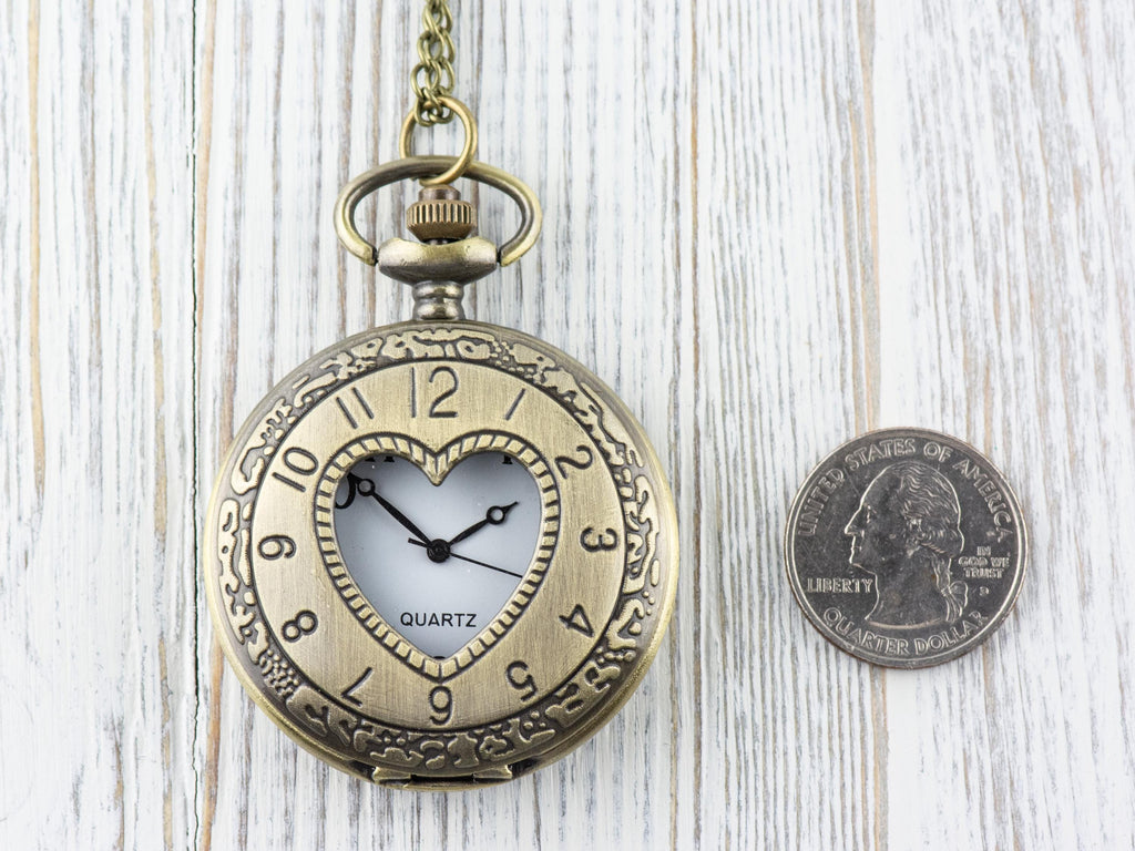 Heart Bronze Pocket Watch Long Necklace / Unique Watches / Nature Inspired Jewelry / Large Pocket Watch