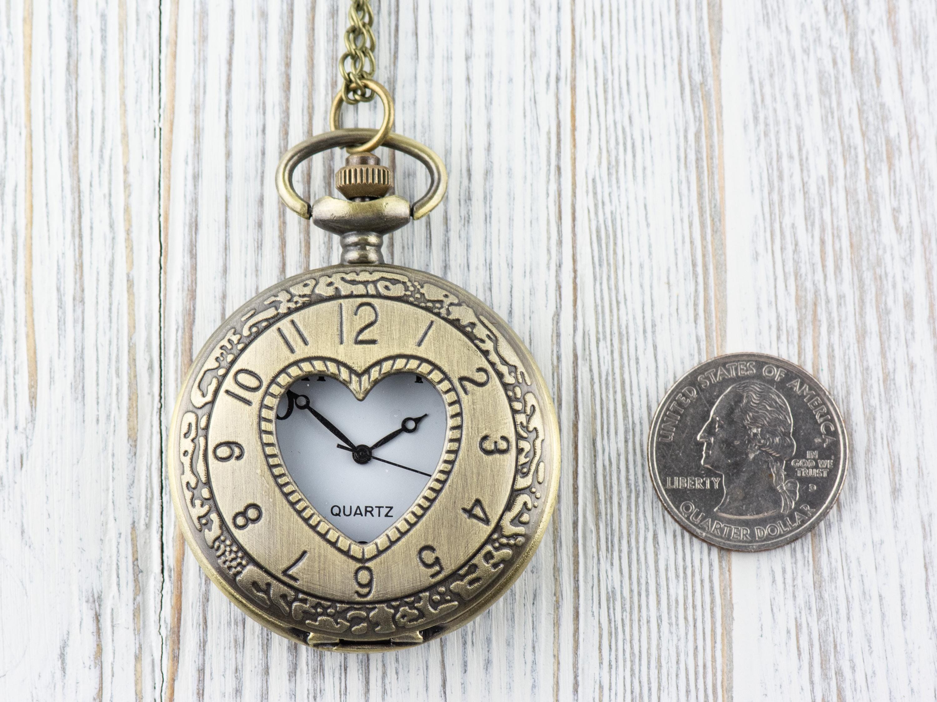 Heart Bronze Pocket Watch Long Necklace / Unique Watches / Nature Inspired Jewelry / Large Pocket Watch