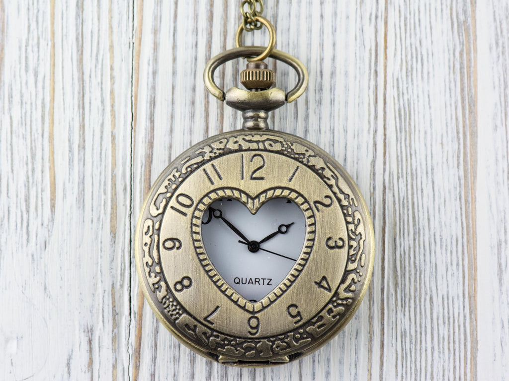 Heart Bronze Pocket Watch Long Necklace / Unique Watches / Nature Inspired Jewelry / Large Pocket Watch