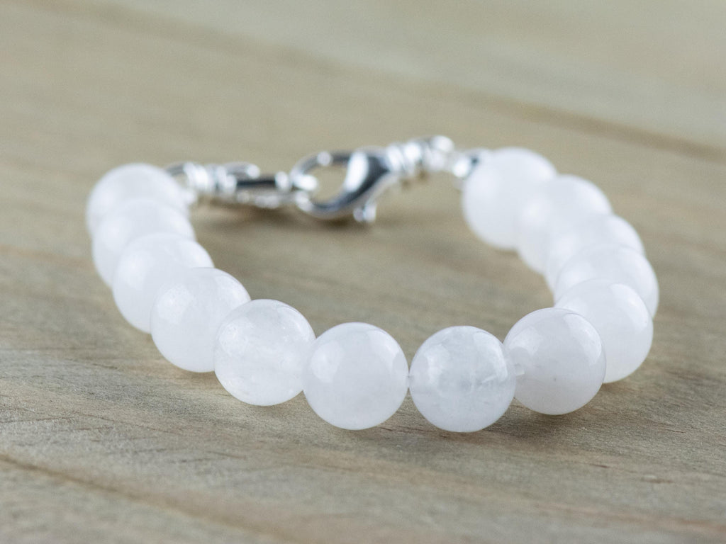 Snow Quartz Stretch Beaded Watch Band, Medical Alert Bracelet, Single Strand, Interchangeable, Handmade Jewelry
