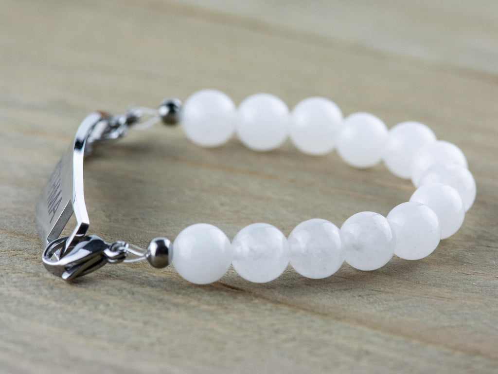 Snow Quartz Stretch Beaded Watch Band, Medical Alert Bracelet, Single Strand, Interchangeable, Handmade Jewelry