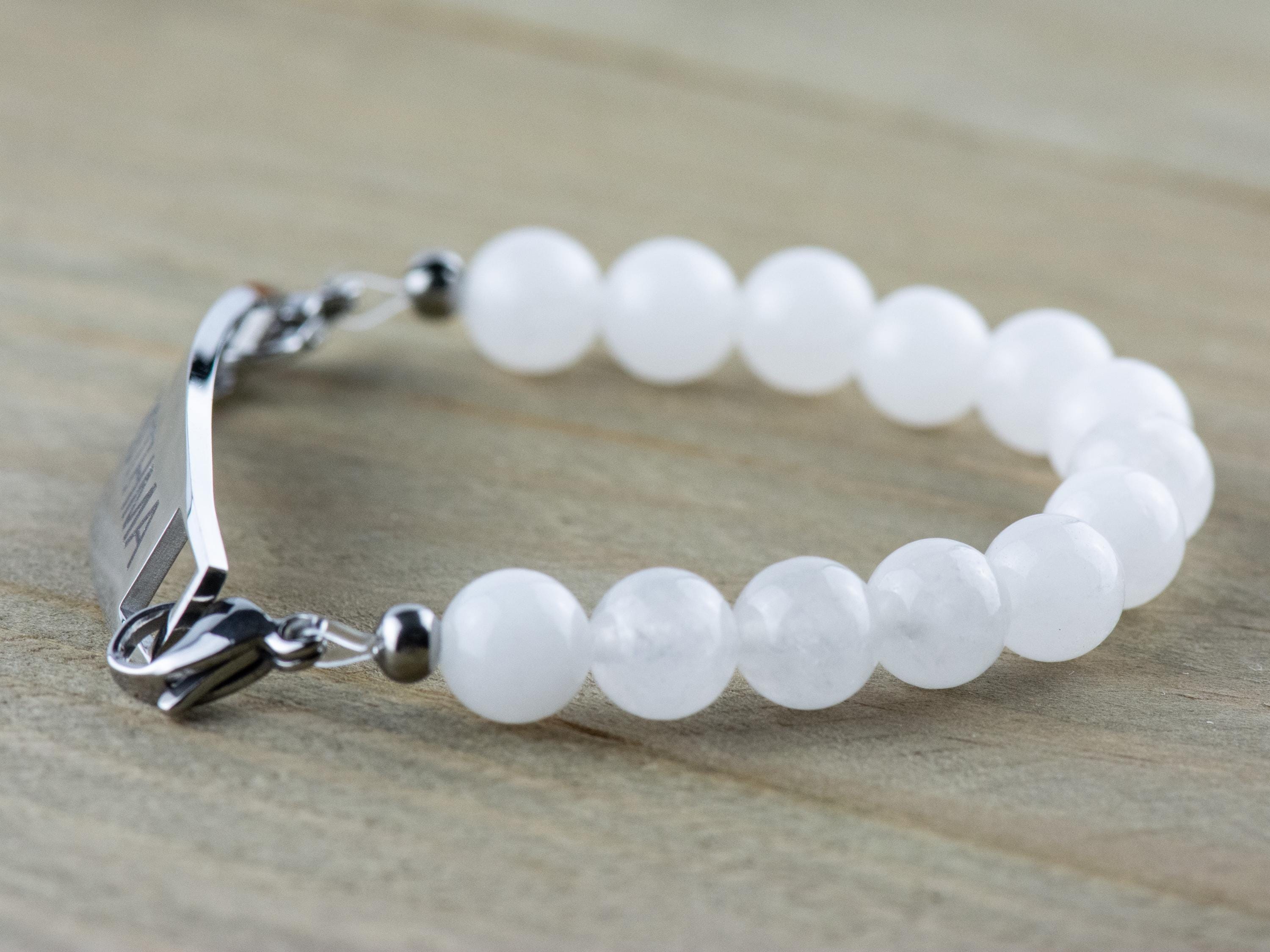 Snow Quartz Stretch Beaded Watch Band, Medical Alert Bracelet, Single Strand, Interchangeable, Handmade Jewelry