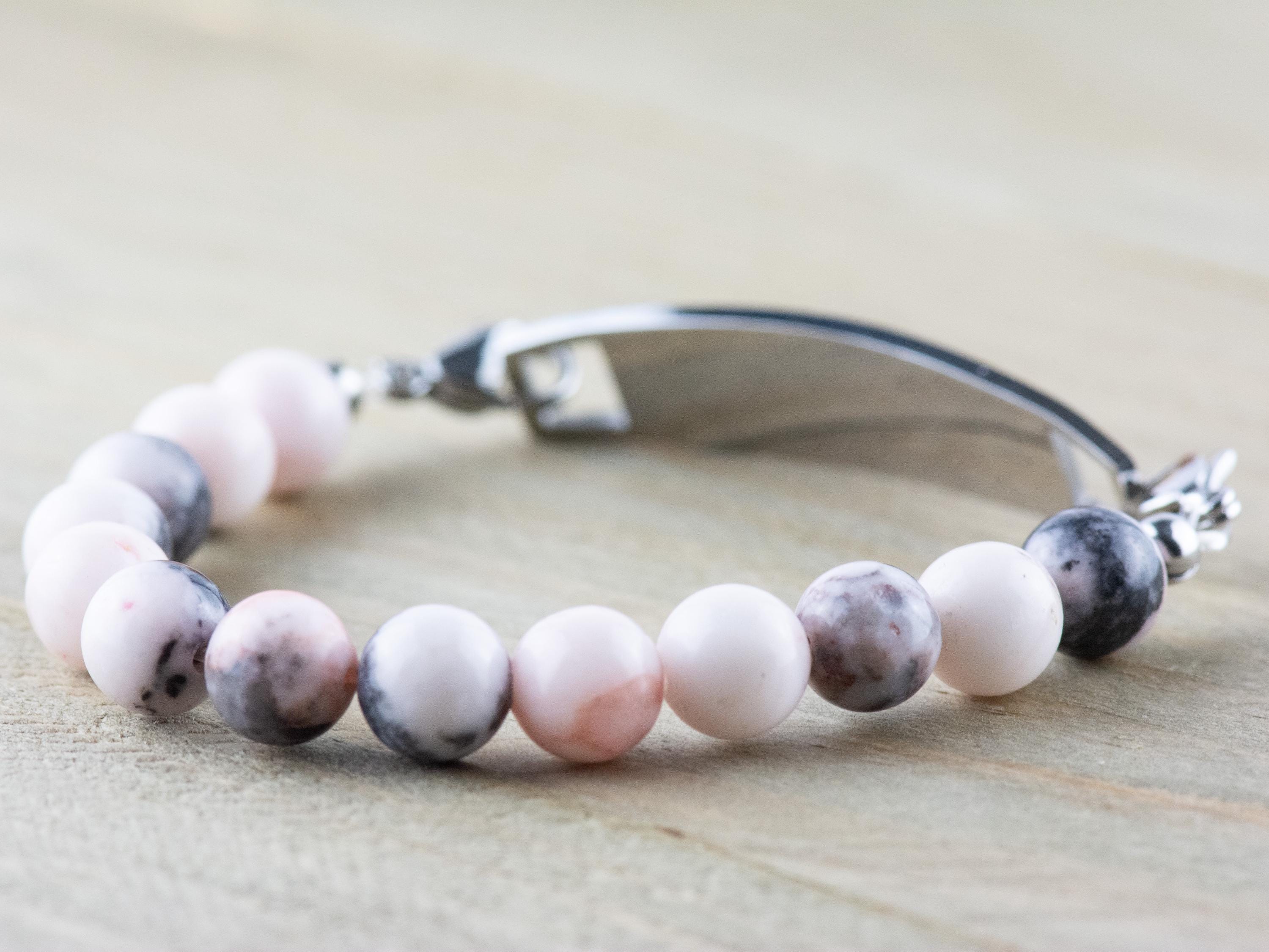 Desert Pink Marble Stretch Beaded Watch Band, Medical Alert Bracelet, Single Strand, Interchangeable, Handmade Jewelry