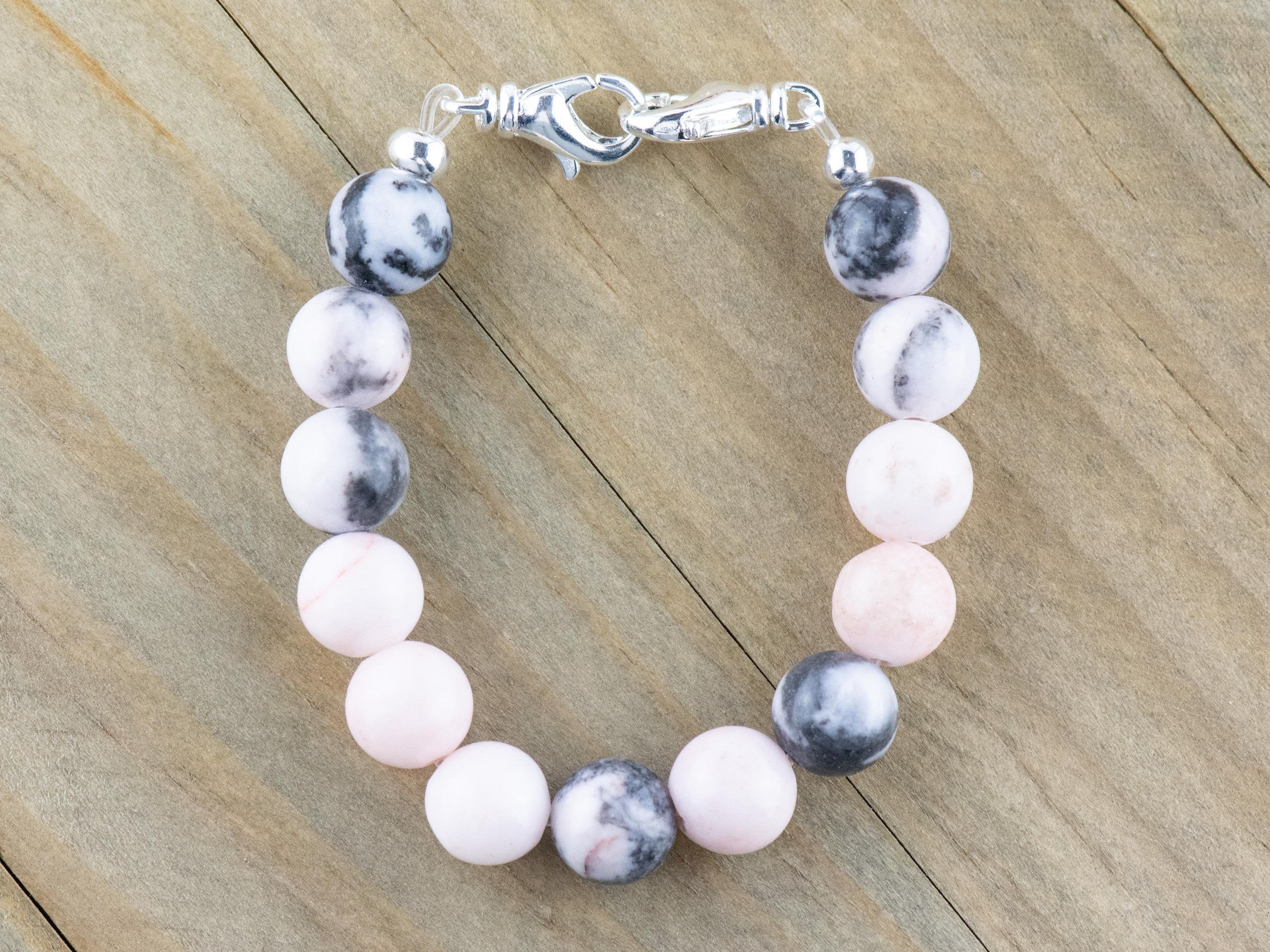 Desert Pink Marble Stretch Beaded Watch Band, Medical Alert Bracelet, Single Strand, Interchangeable, Handmade Jewelry
