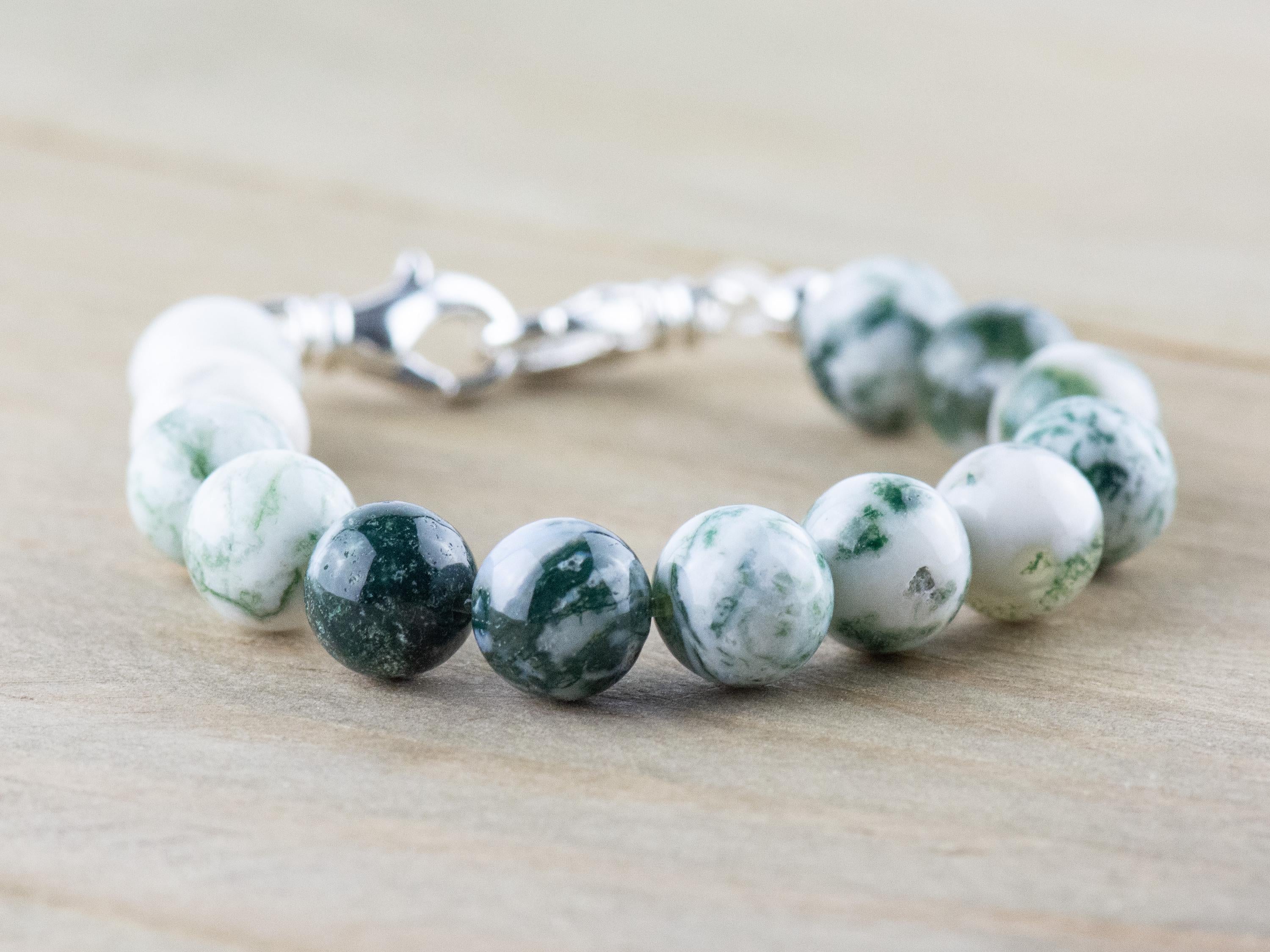 Tree Agate Stretch Beaded Watch Band, Medical Alert Bracelet, Single Strand, Interchangeable, Handmade Jewelry