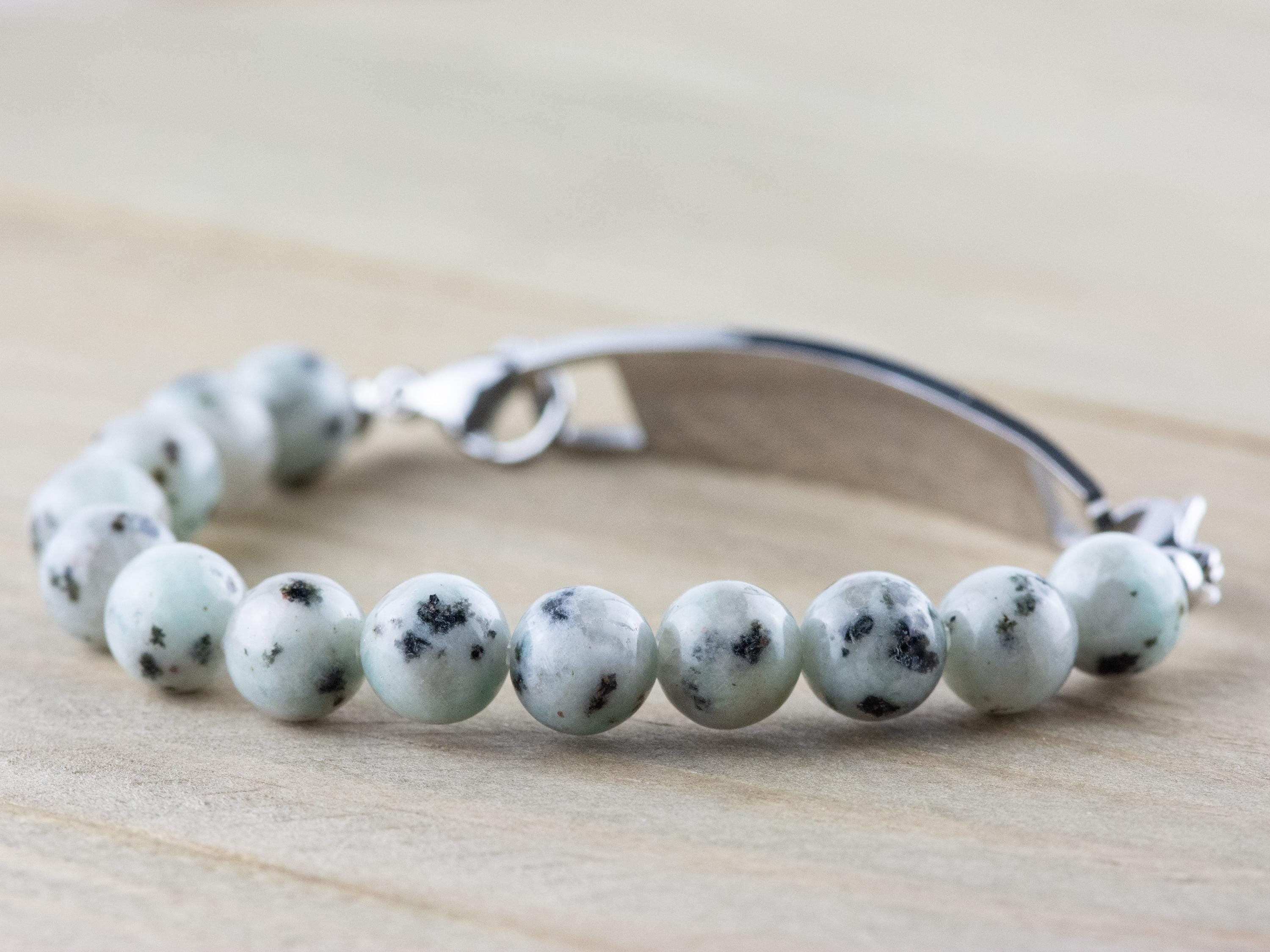 Kiwi Sesame Jasper Stretch Beaded Watch Band, Medical Alert Bracelet, Single Strand, Interchangeable, Handmade Jewelry