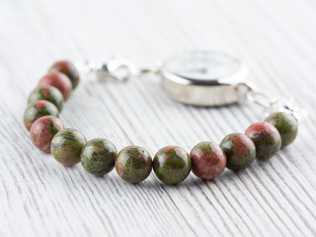 Unakite Stretch Beaded Watch Band, Medical Alert Bracelet, Single Strand, Interchangeable, Handmade Jewelry