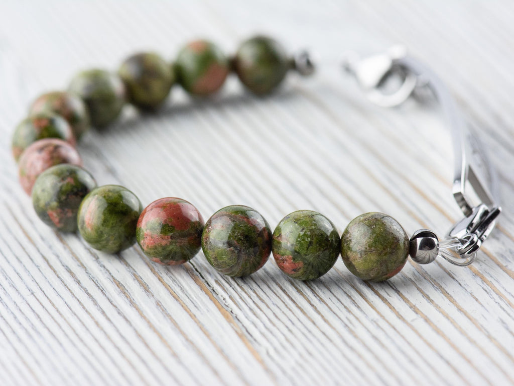 Unakite Stretch Beaded Watch Band, Medical Alert Bracelet, Single Strand, Interchangeable, Handmade Jewelry