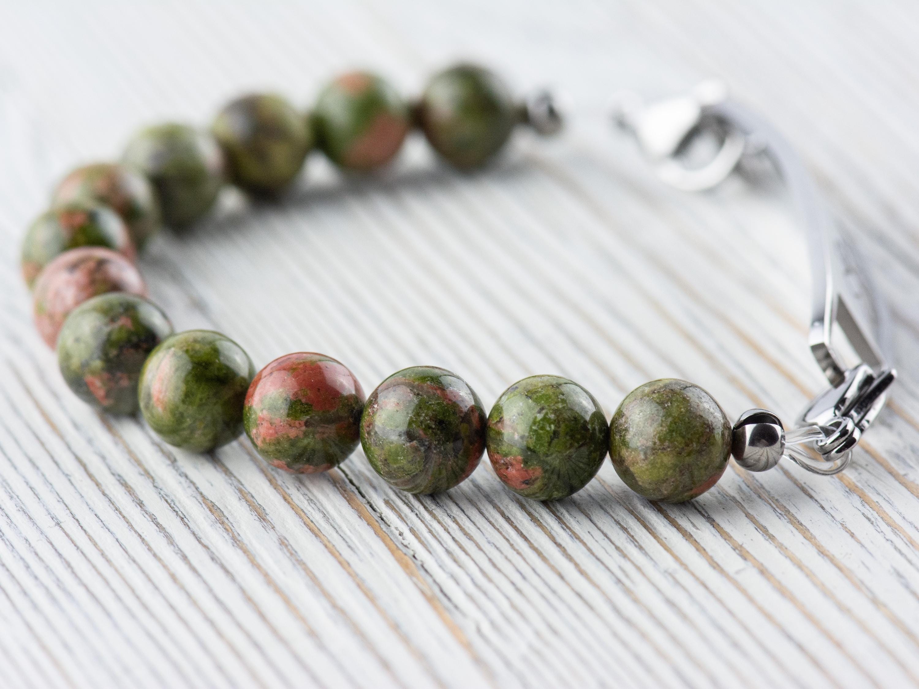 Unakite Stretch Beaded Watch Band, Medical Alert Bracelet, Single Strand, Interchangeable, Handmade Jewelry