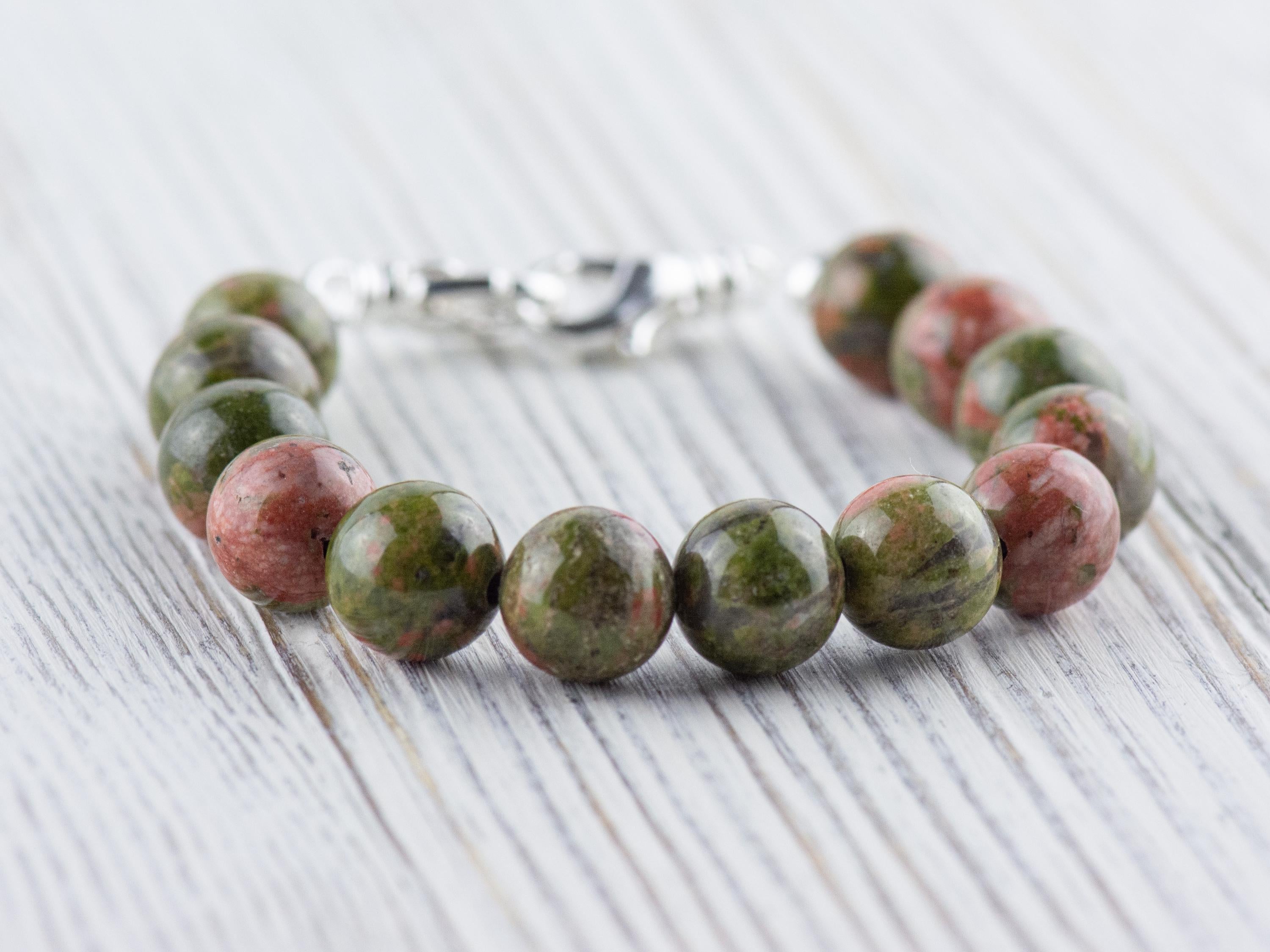 Unakite Stretch Beaded Watch Band, Medical Alert Bracelet, Single Strand, Interchangeable, Handmade Jewelry