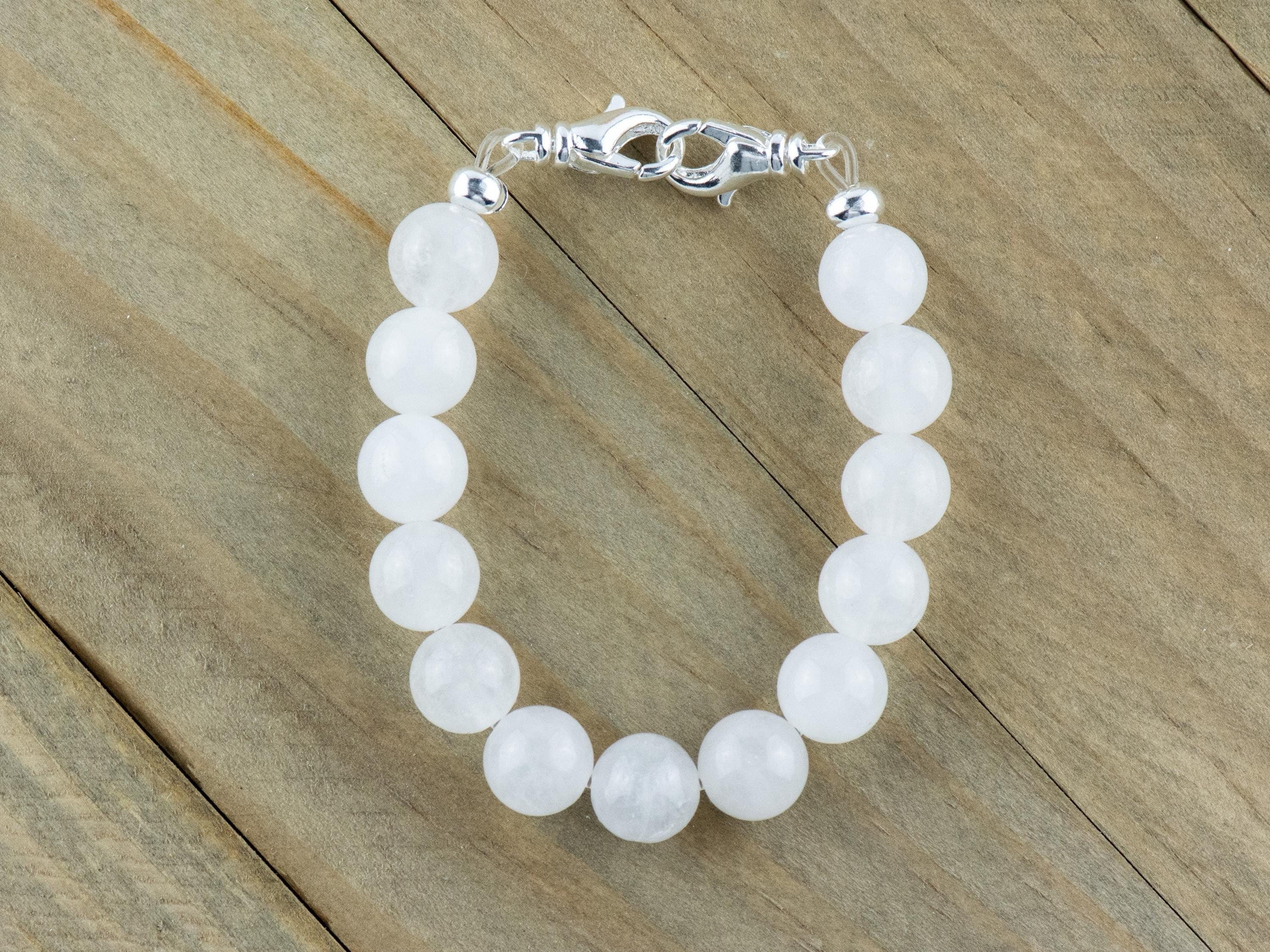Snow Quartz Stretch Beaded Watch Band, Medical Alert Bracelet, Single Strand, Interchangeable, Handmade Jewelry