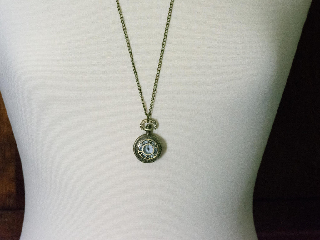 Sun & Moon Pocket Watch Necklace | Long Necklace Watch | Watch Locket Necklace | Pocket Watch Pendant | Ladies Pocket Watch