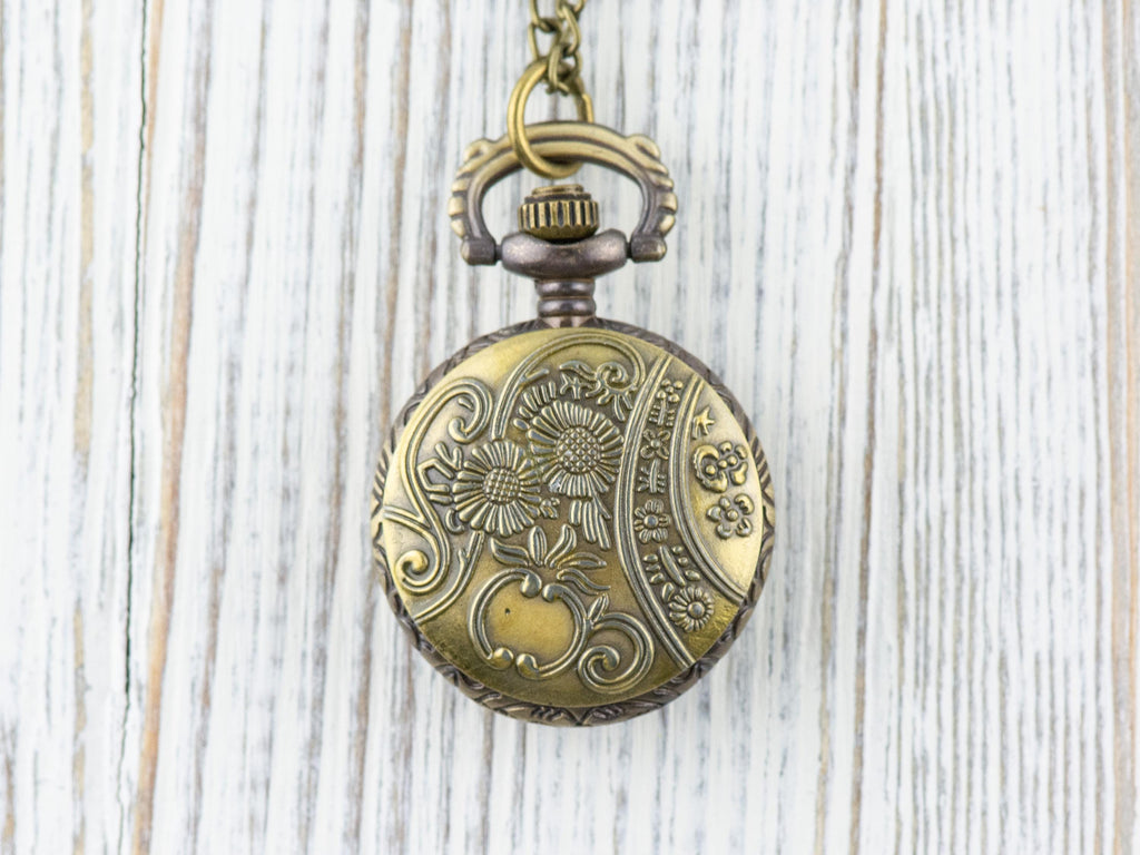 Sun & Moon Pocket Watch Necklace | Long Necklace Watch | Watch Locket Necklace | Pocket Watch Pendant | Ladies Pocket Watch