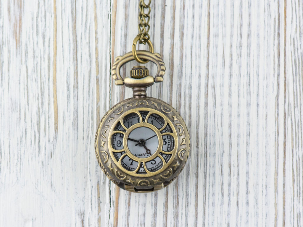 Sun & Moon Pocket Watch Necklace | Long Necklace Watch | Watch Locket Necklace | Pocket Watch Pendant | Ladies Pocket Watch