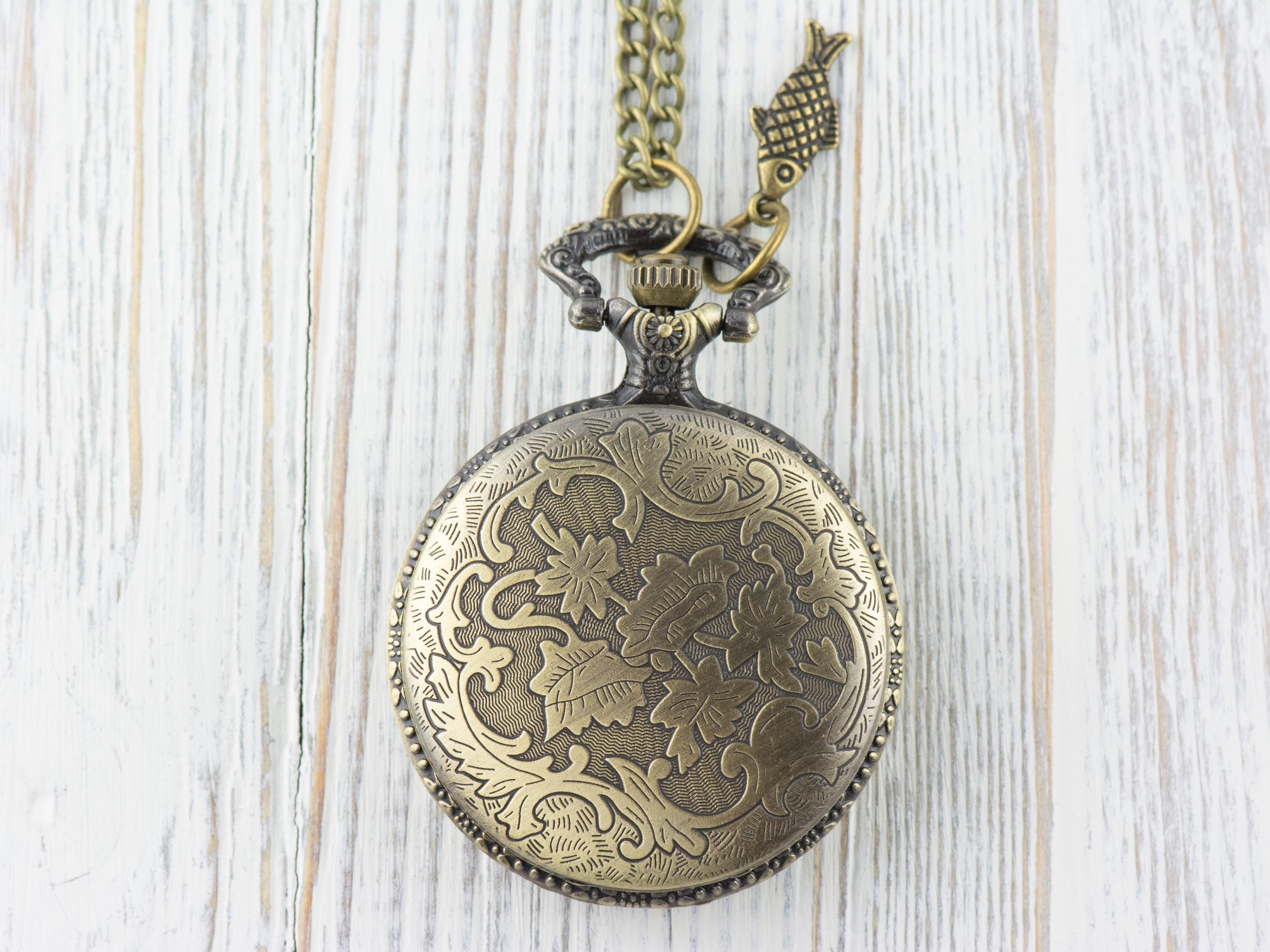 Large Mouth Bass Bronze Pocket Watch Long Necklace / Unique Watches / Nature Inspired Jewelry / Large Pocket Watch