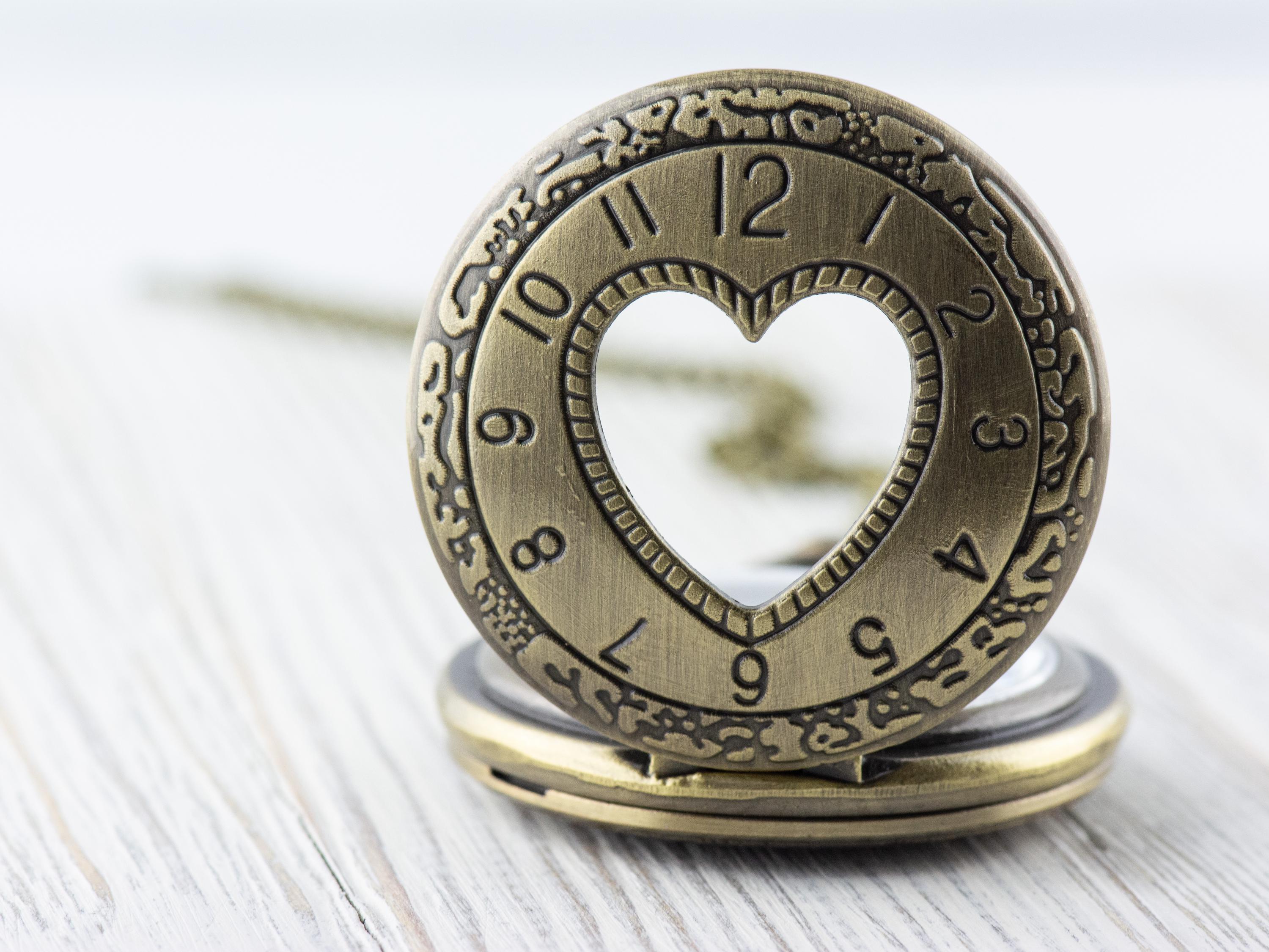 Heart Bronze Pocket Watch Long Necklace / Unique Watches / Nature Inspired Jewelry / Large Pocket Watch