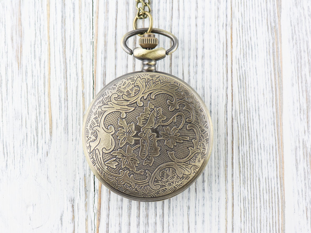 Heart Bronze Pocket Watch Long Necklace / Unique Watches / Nature Inspired Jewelry / Large Pocket Watch