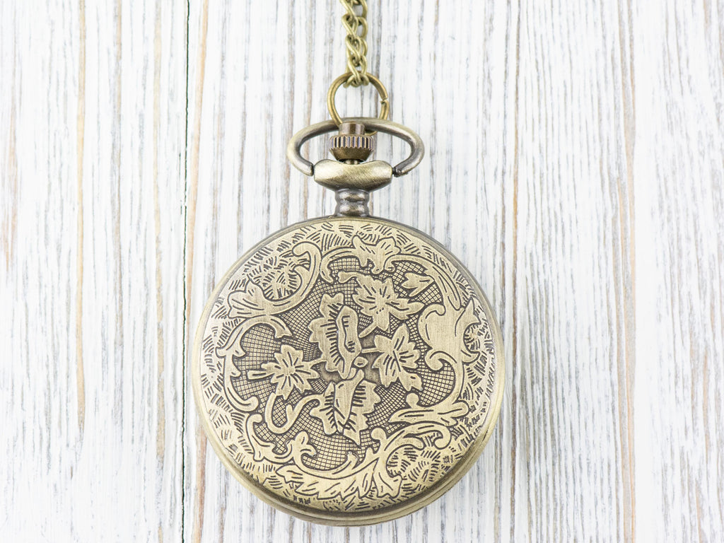 Wolf Bronze Pocket Watch Long Necklace / Unique Watches / Nature Inspired Jewelry / Large Pocket Watch