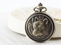 Wolf Bronze Pocket Watch Long Necklace / Unique Watches / Nature Inspired Jewelry / Large Pocket Watch