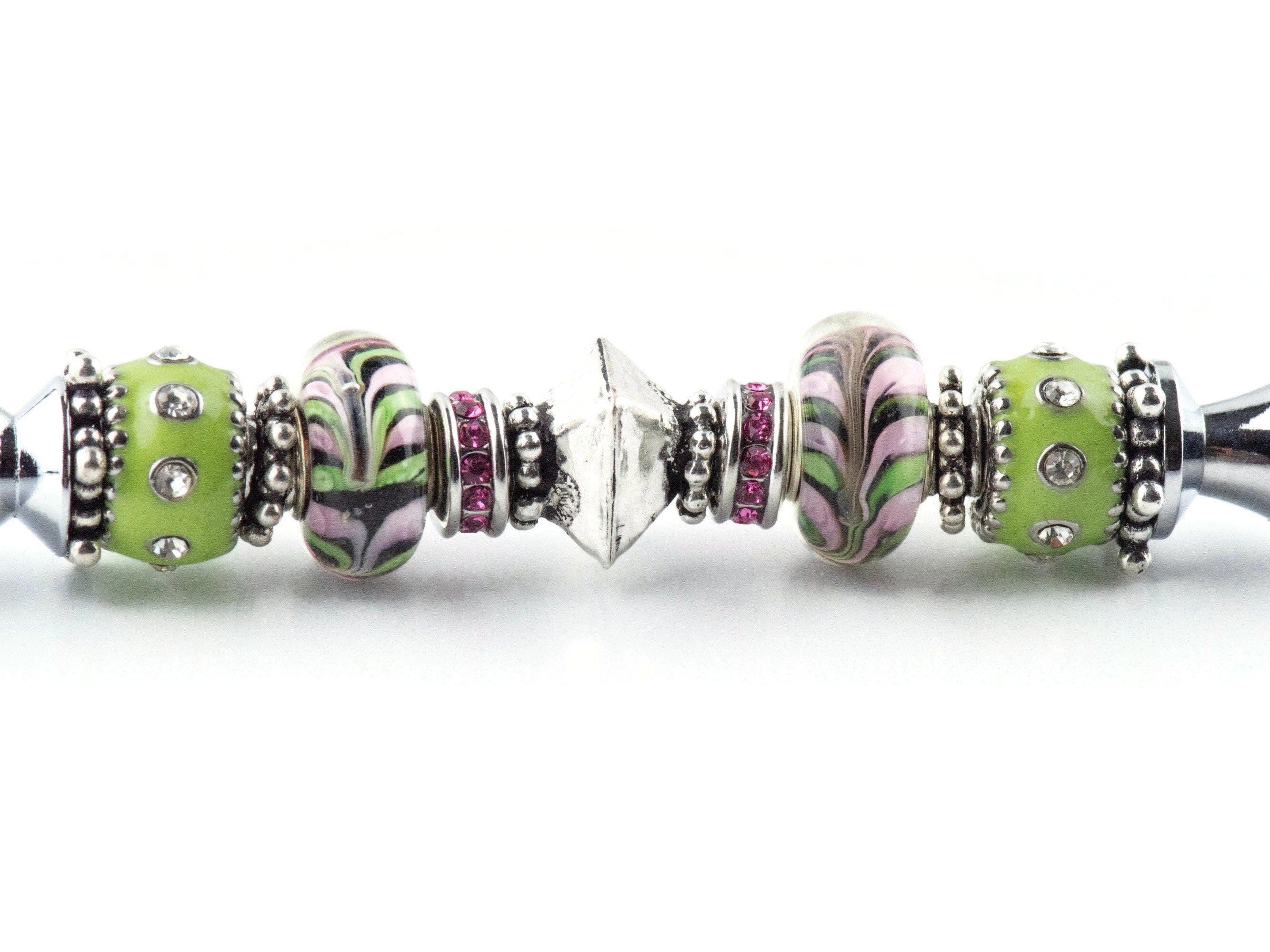 Lime and Pink Lemonade Glass Beaded Silver Letter Opener • Paper Knife • Desk Accessory