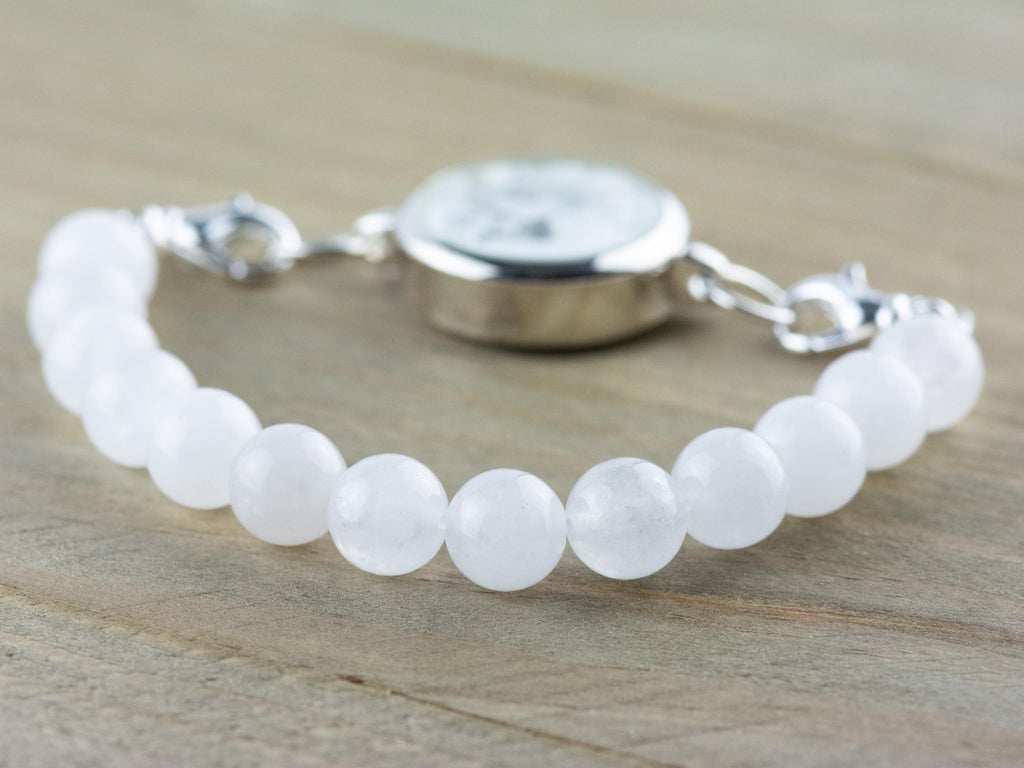 Snow Quartz Stretch Beaded Watch Band, Medical Alert Bracelet, Single Strand, Interchangeable, Handmade Jewelry
