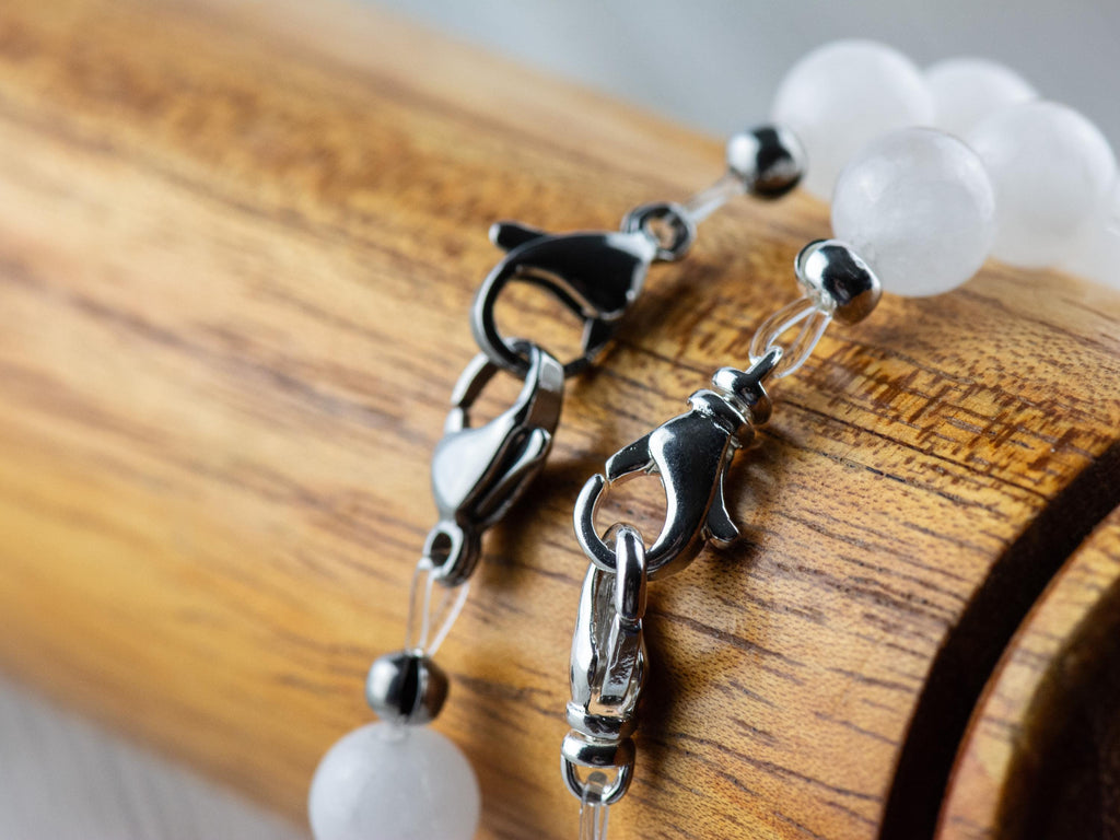 Snow Quartz Stretch Beaded Watch Band, Medical Alert Bracelet, Single Strand, Interchangeable, Handmade Jewelry